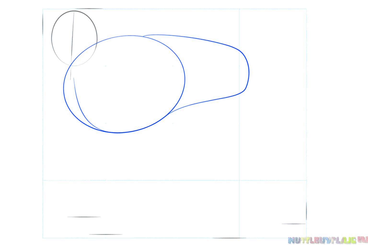 Un grand ovale horizontal sous la tête qui forme la cage thoracique du Boxer.