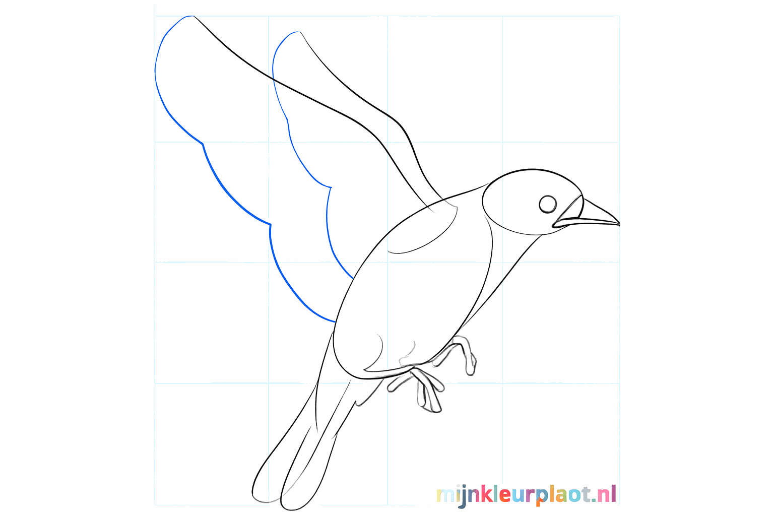 Draw the toes on the legs and divide the beak into two parts.