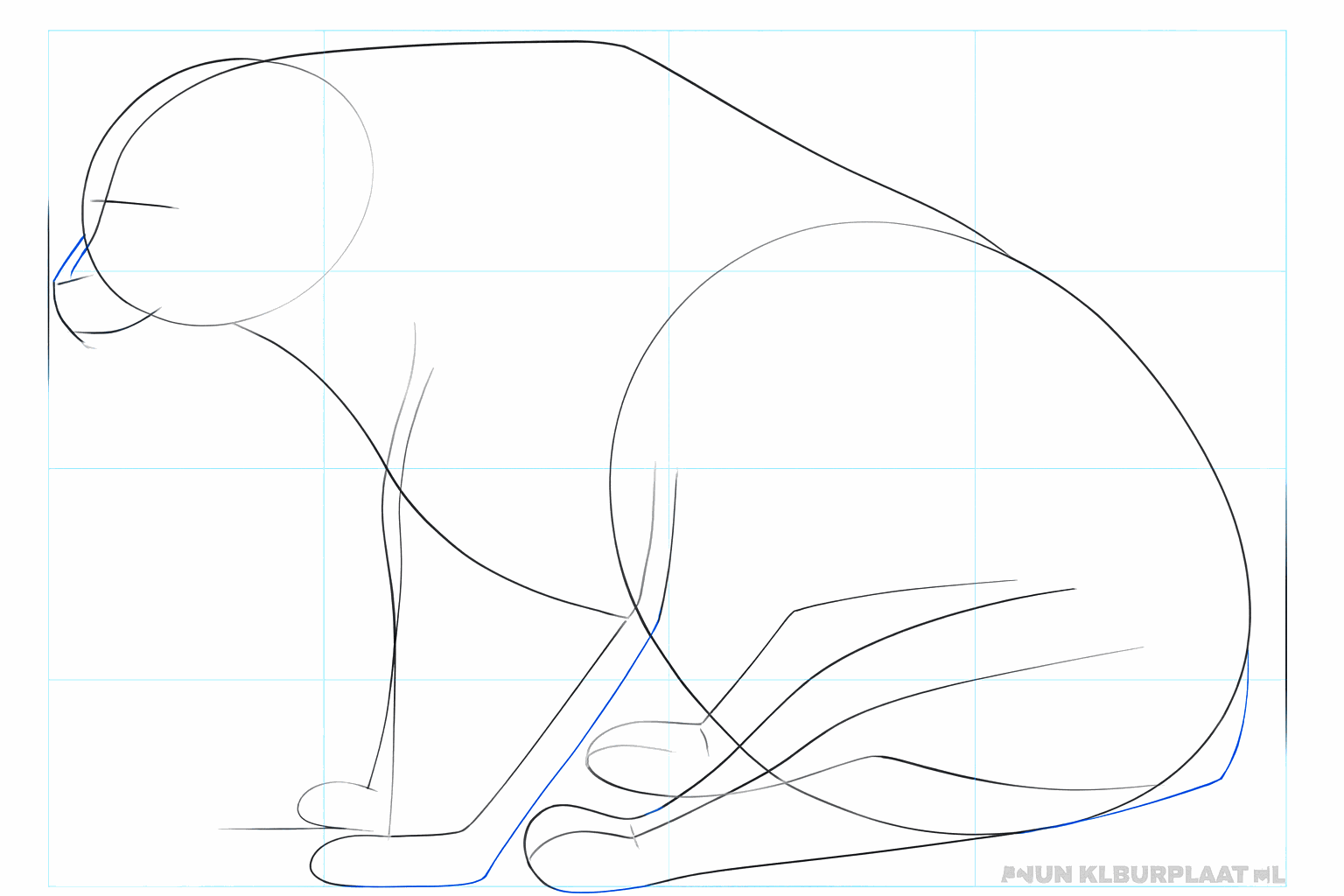 Draw thick shapes for the legs of the bear.