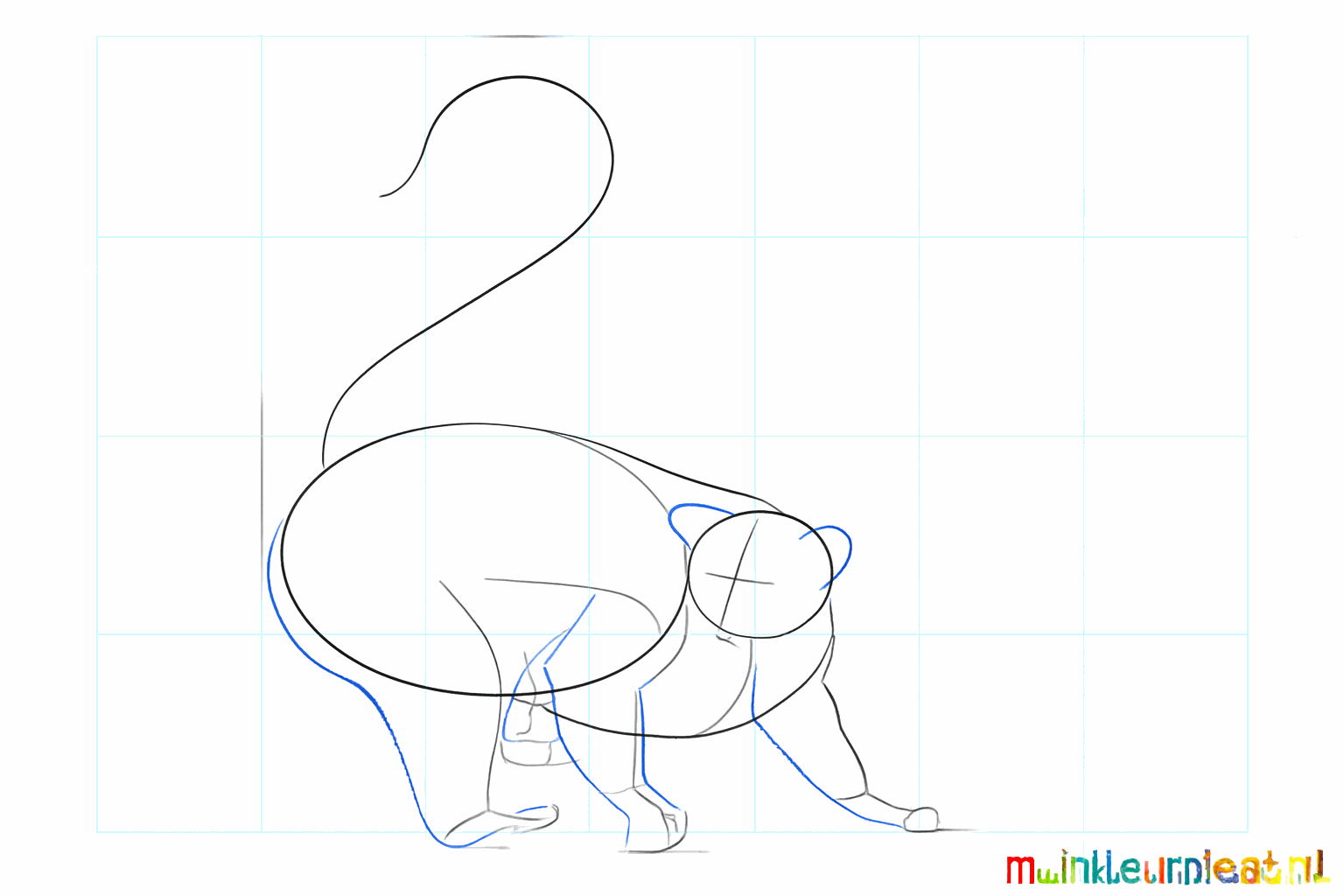 Adding thick legs and pointed ears to the lemur sketch.