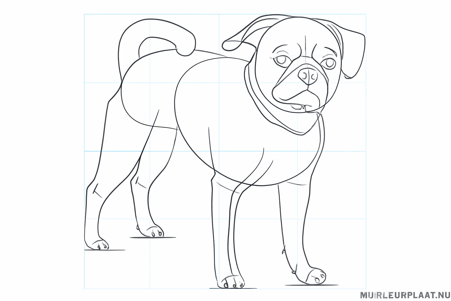 A smiling dog mouth, a thick tail, and a line for the collar.