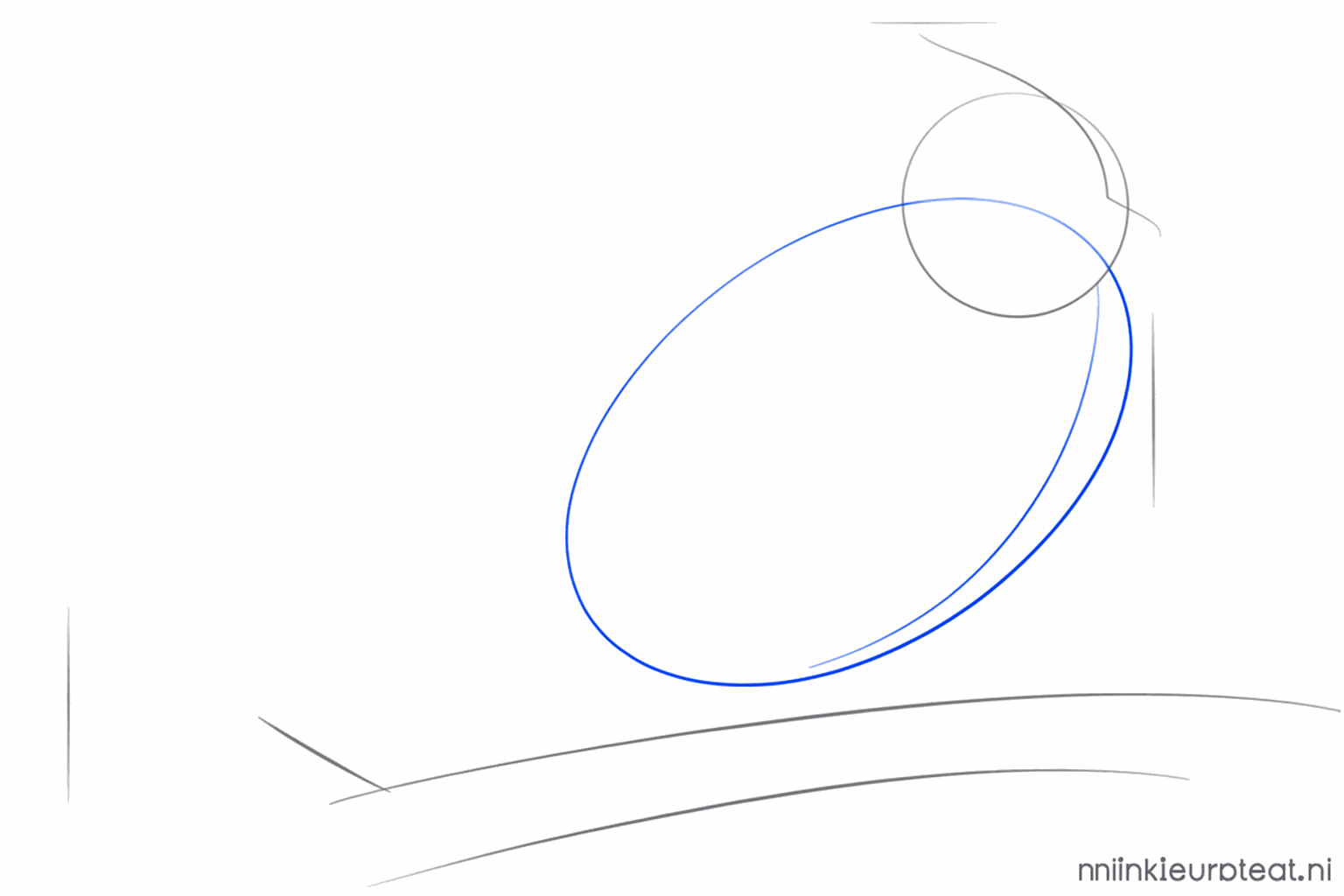 A large oval under the small circle forming the body of the bird.