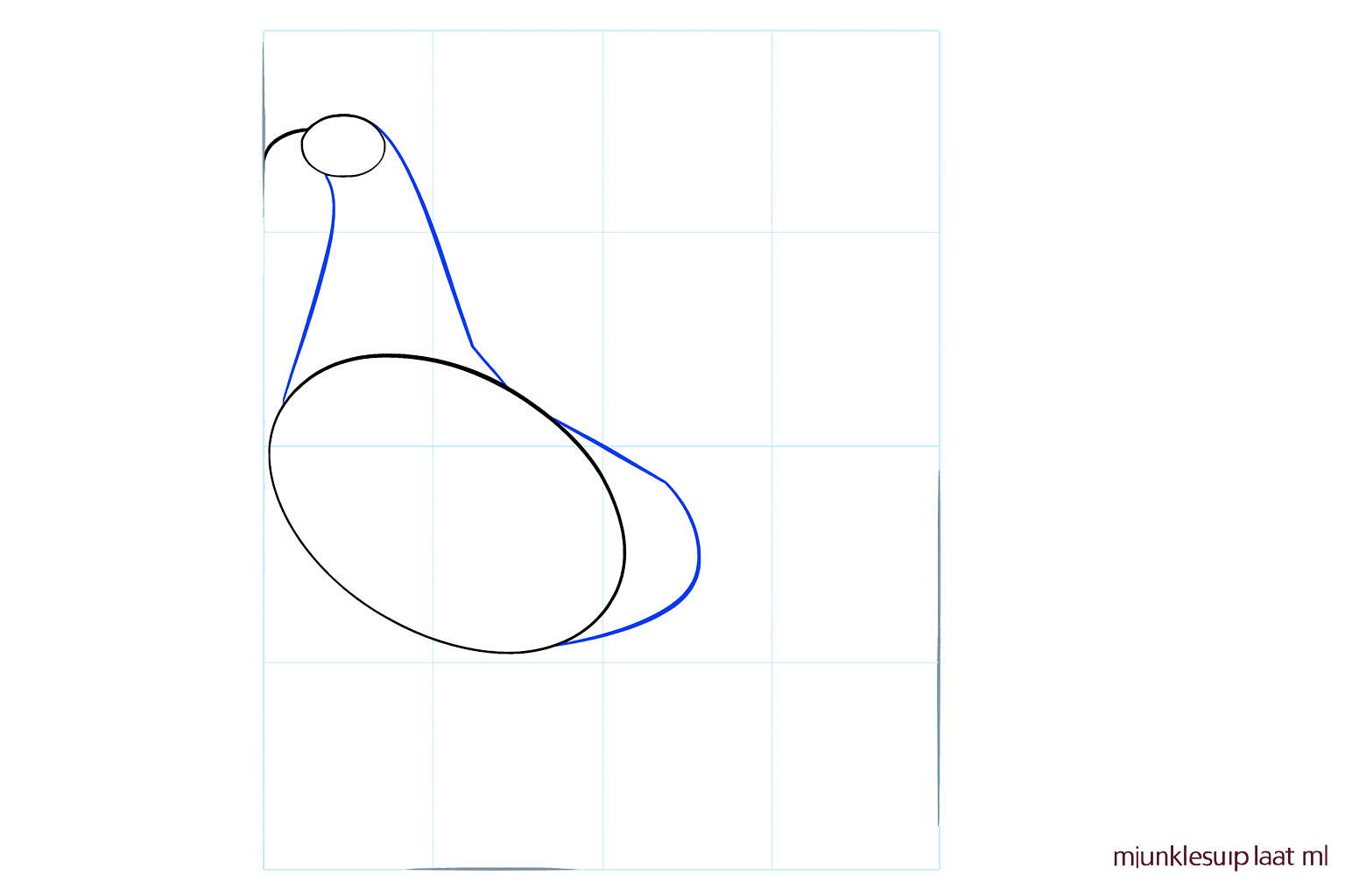 Two lines connecting the head and the body of the rooster.