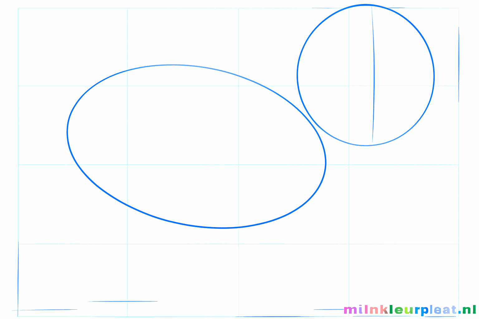 Pug drawing lesson step 1: Basic shapes of the head and body.