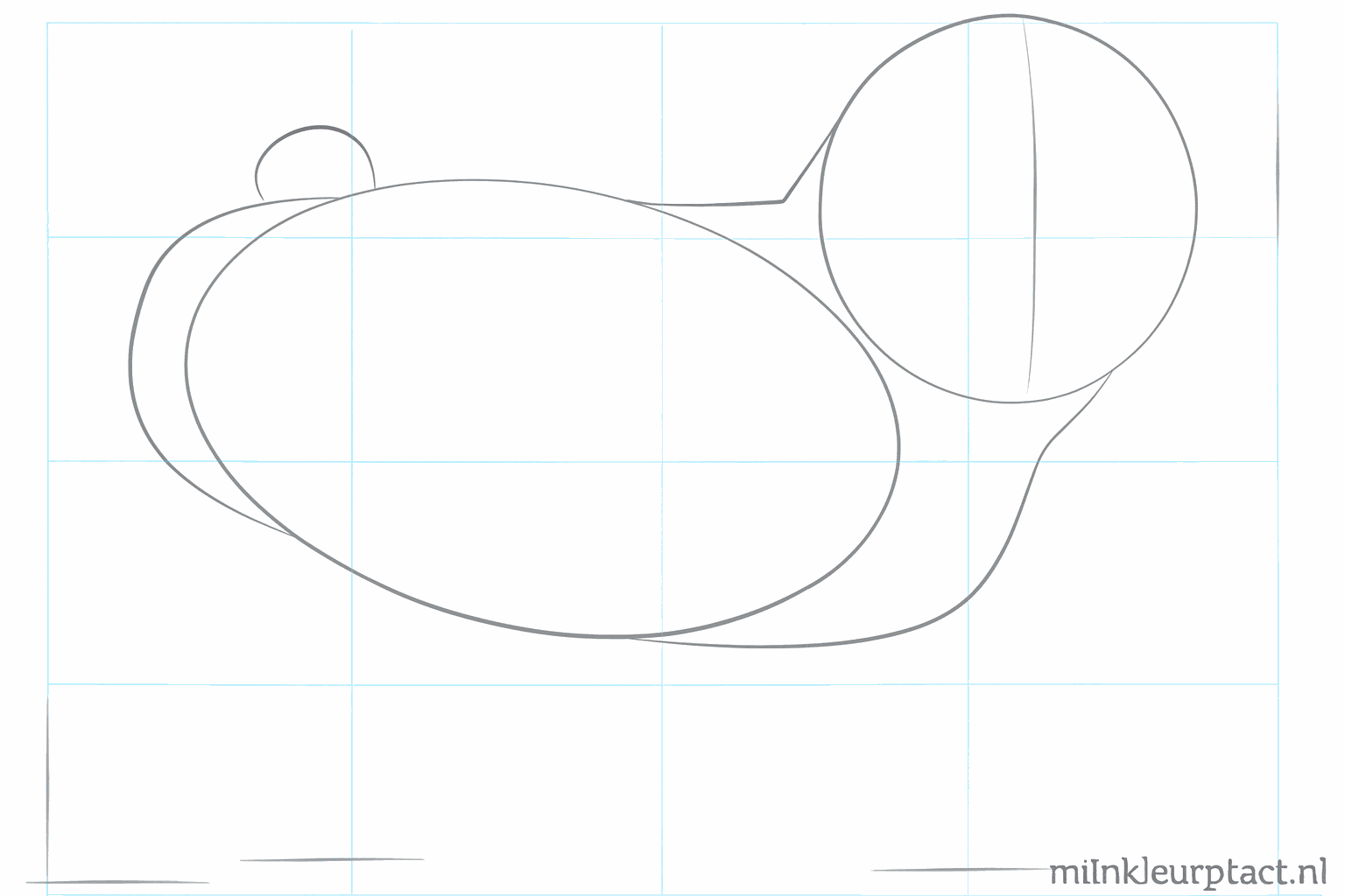Step-by-step pug drawing step 2: Neck lines and the start of the tail.
