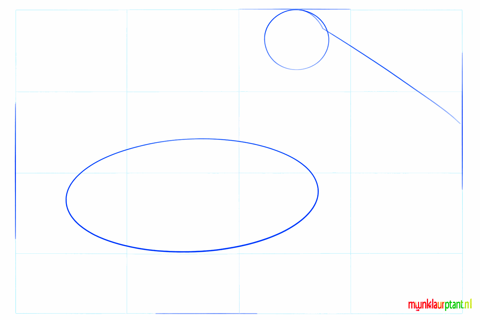 Drawing of a small circle and a large oval as a base for the pelican.