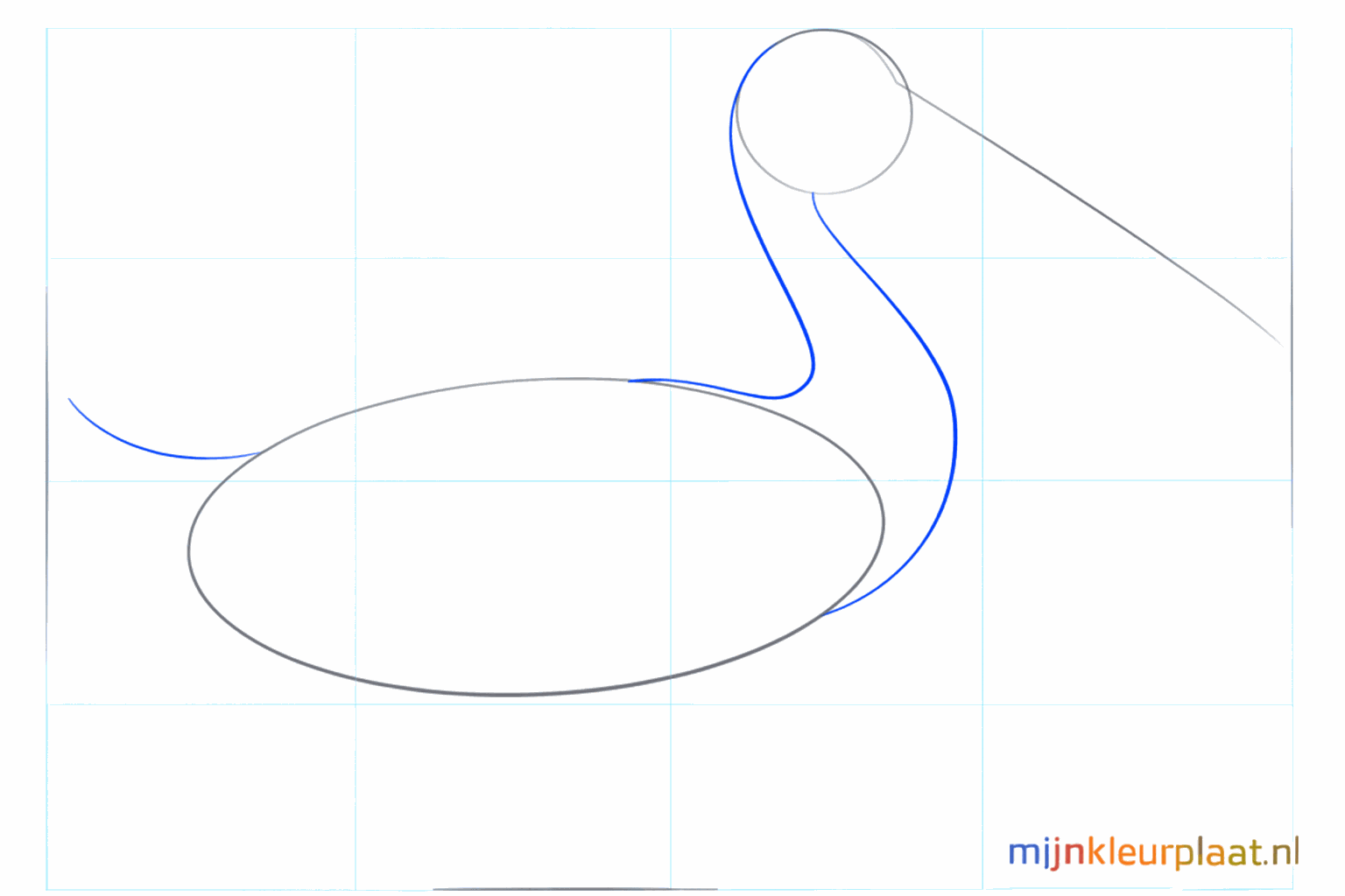 Guide lines for the neck and a long straight line for the bird's beak.