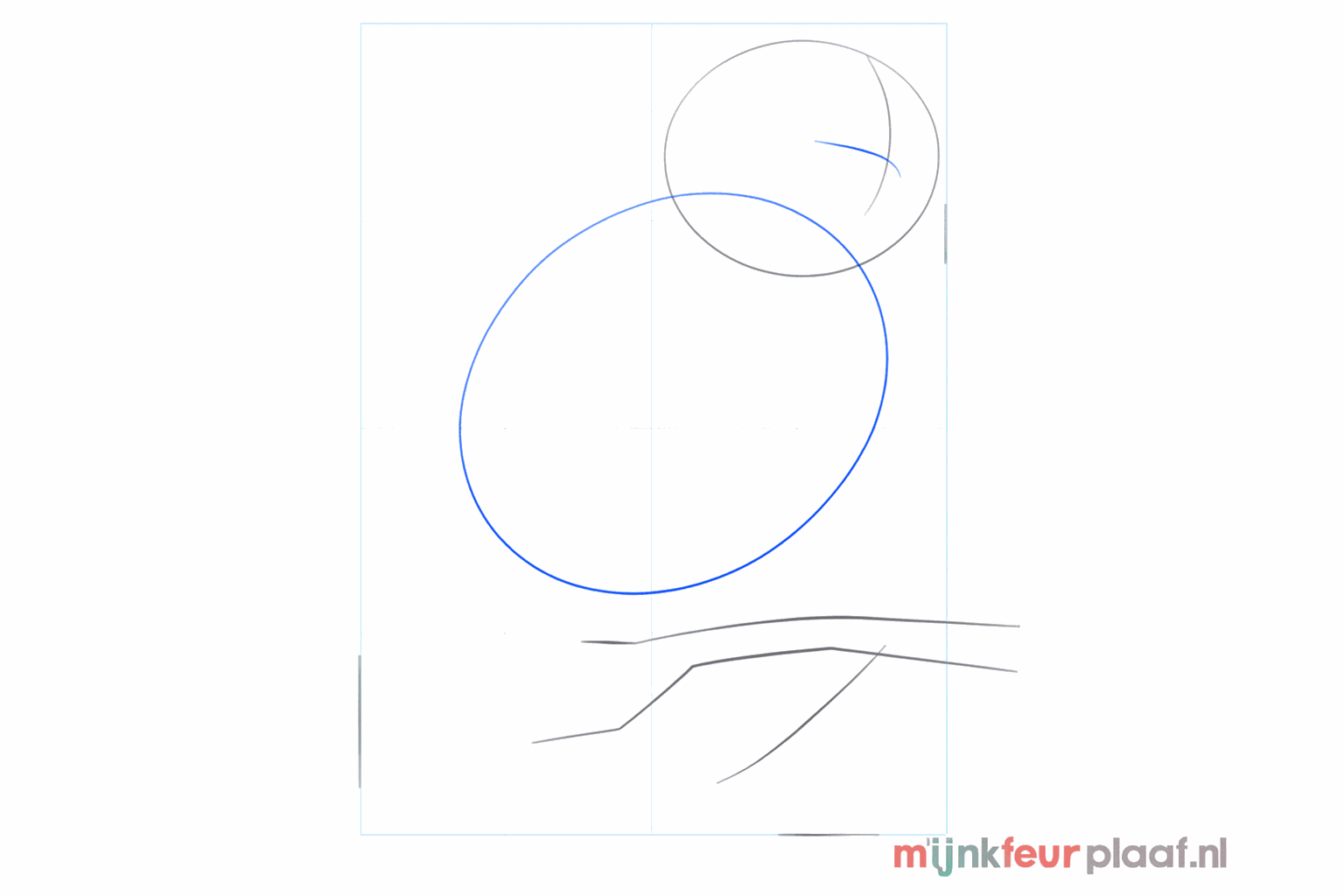 A large oval for the owl's body and guide lines in the face.