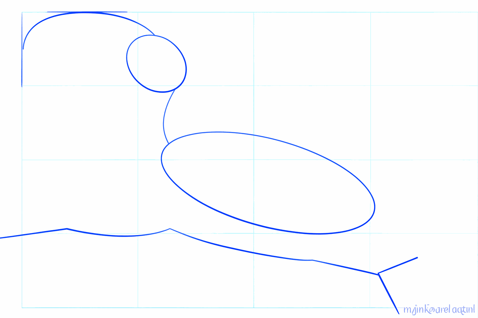 Two ovals for the body and head of a toucan with a line for the branch.