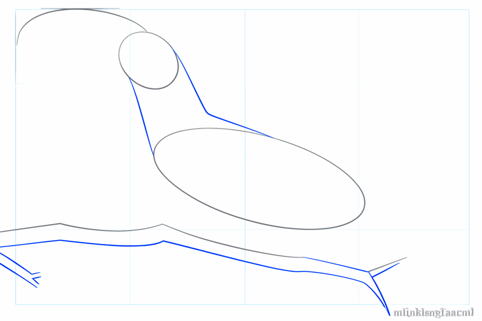 The neck and back line connecting the two ovals of the bird.