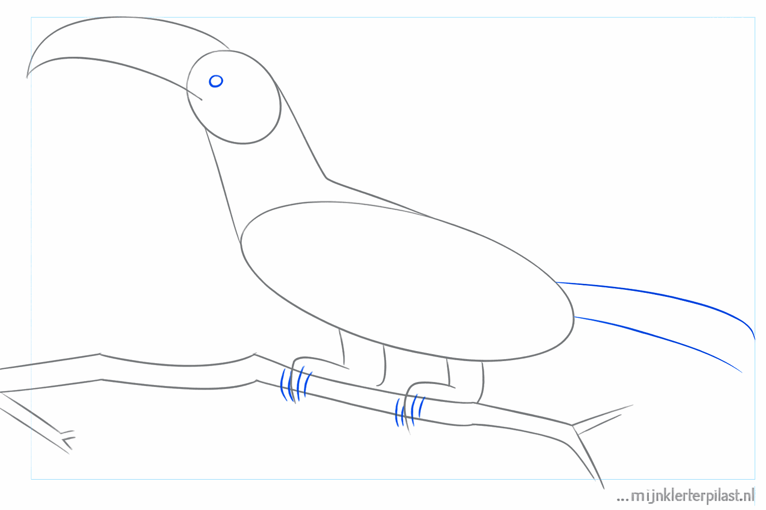 Lines for the legs and the tail of the bird under the body.