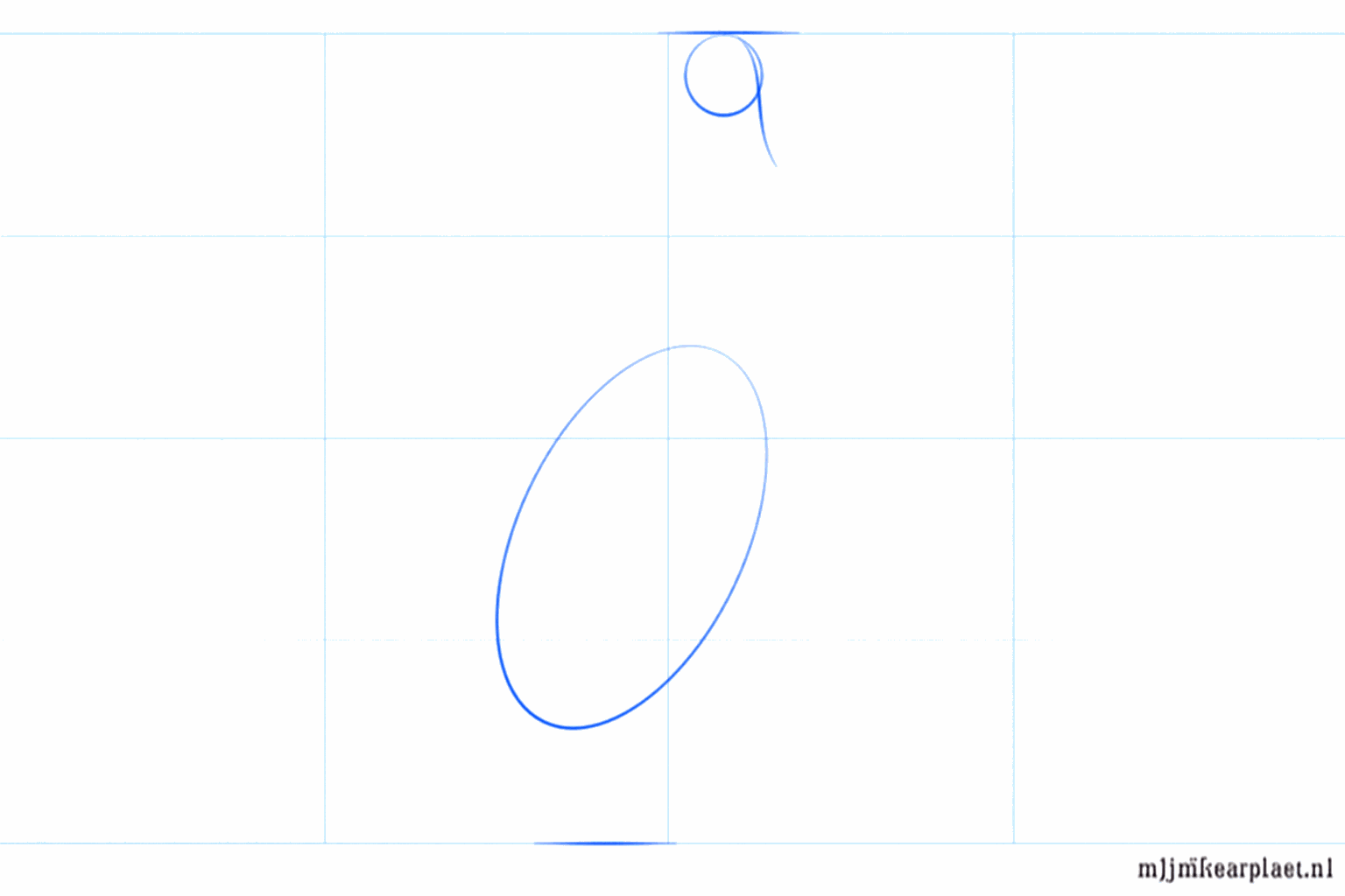 Drawing of a small circle and a large oval as the base for a swan.