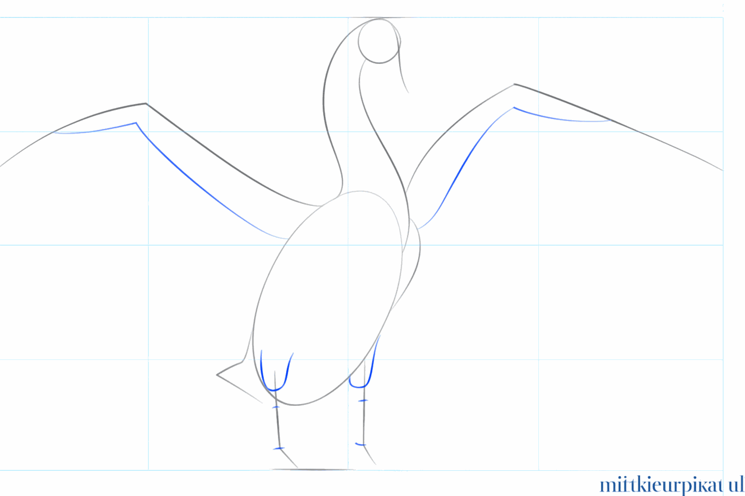 Small guide lines under the oval for the position of the legs.