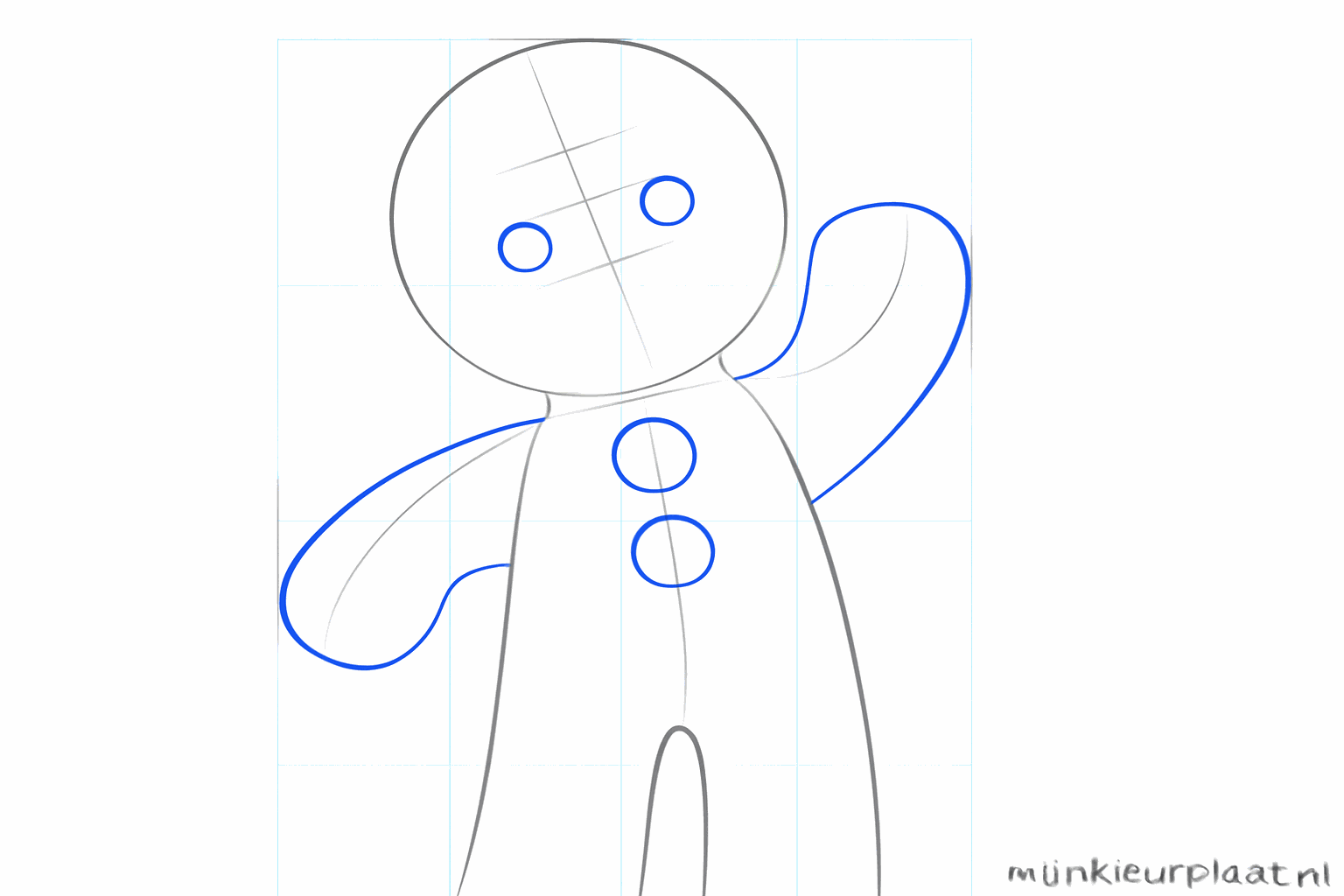 Guide lines for the arms and the face of the gingerbread man.