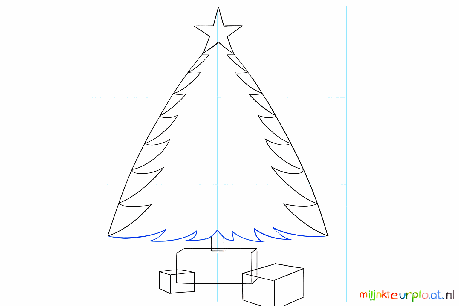 Drawing a star on the top of the Christmas tree.