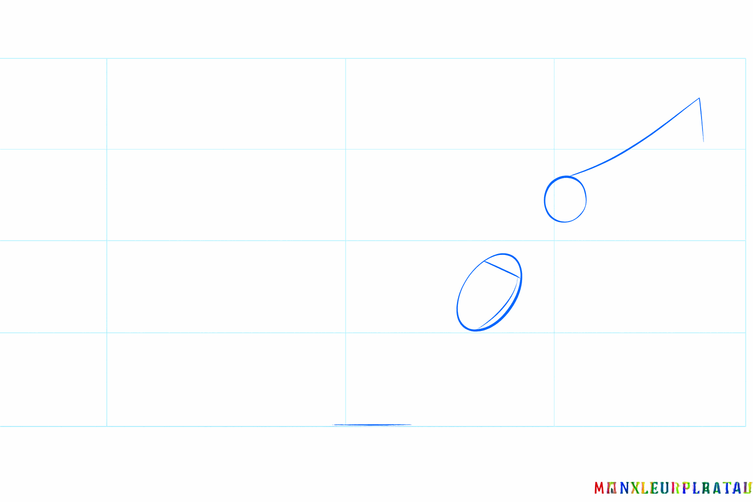 Pteranodon drawing lesson step 1: Two ovals and a straight line for the beak.