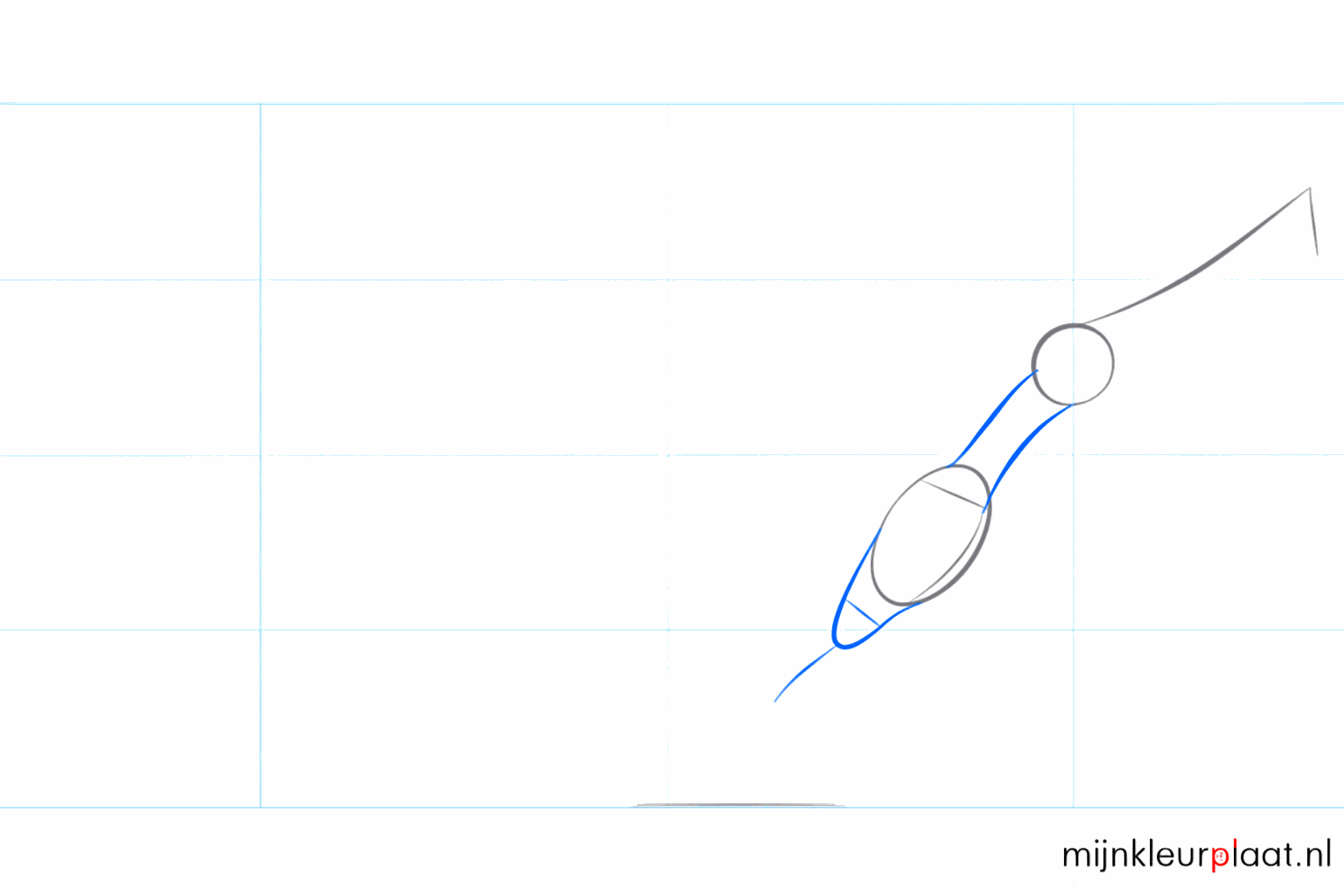 Drawing a Pteranodon step-by-step step 2: Adding the neck and tail to the basic shapes.