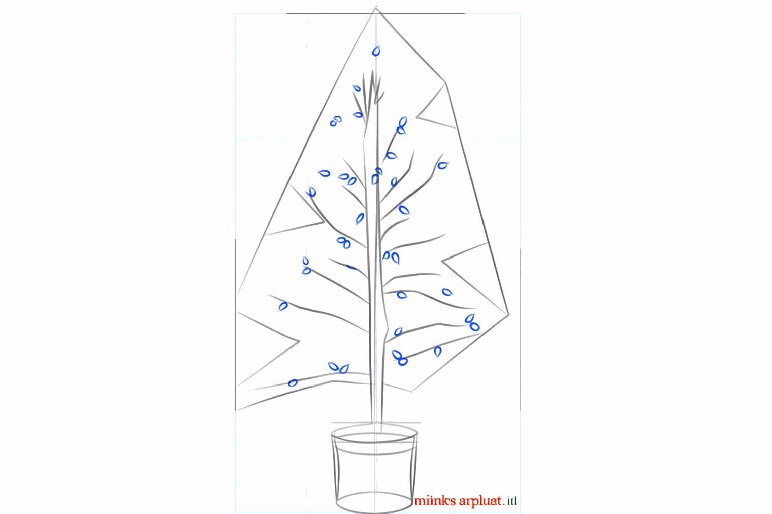 Diagonal lines indicating the branches of the tree within the triangle.