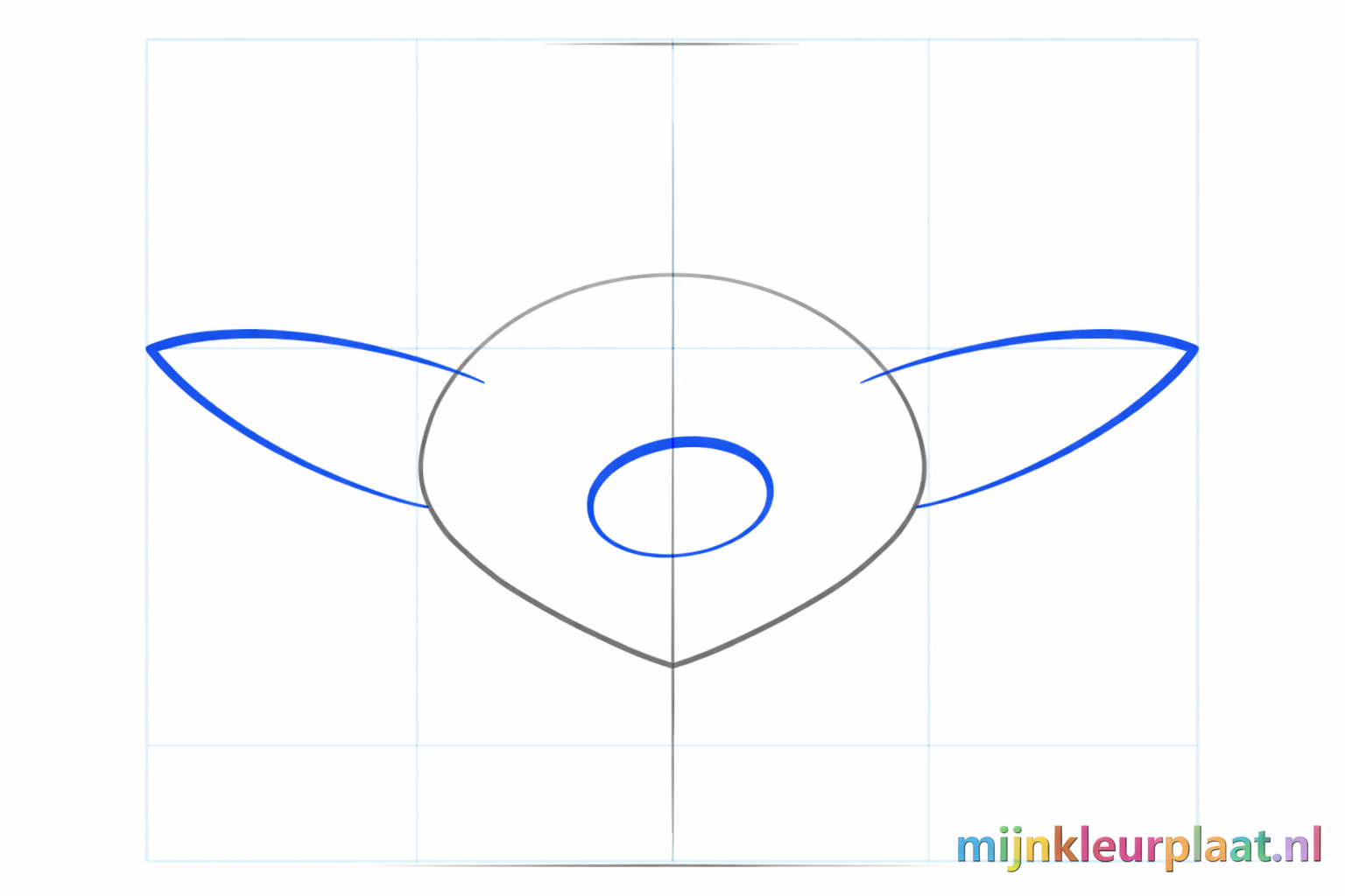 Drawing of a round nose and two pointed elf ears.