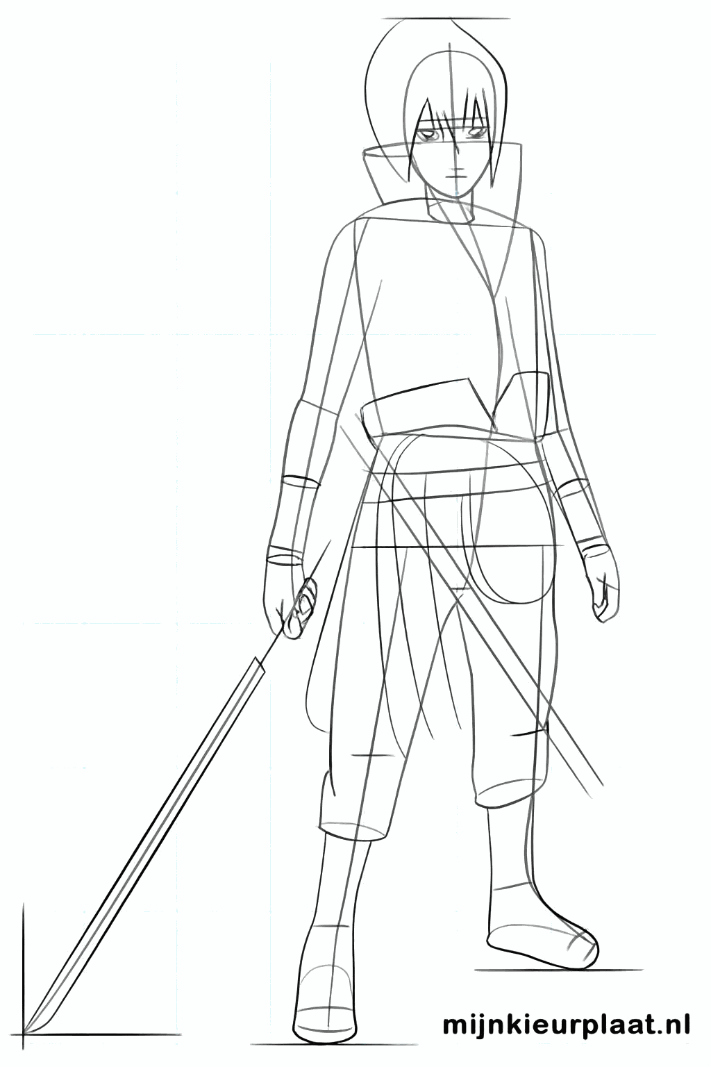 The first lines of Sasuke's clothing and sleeves.