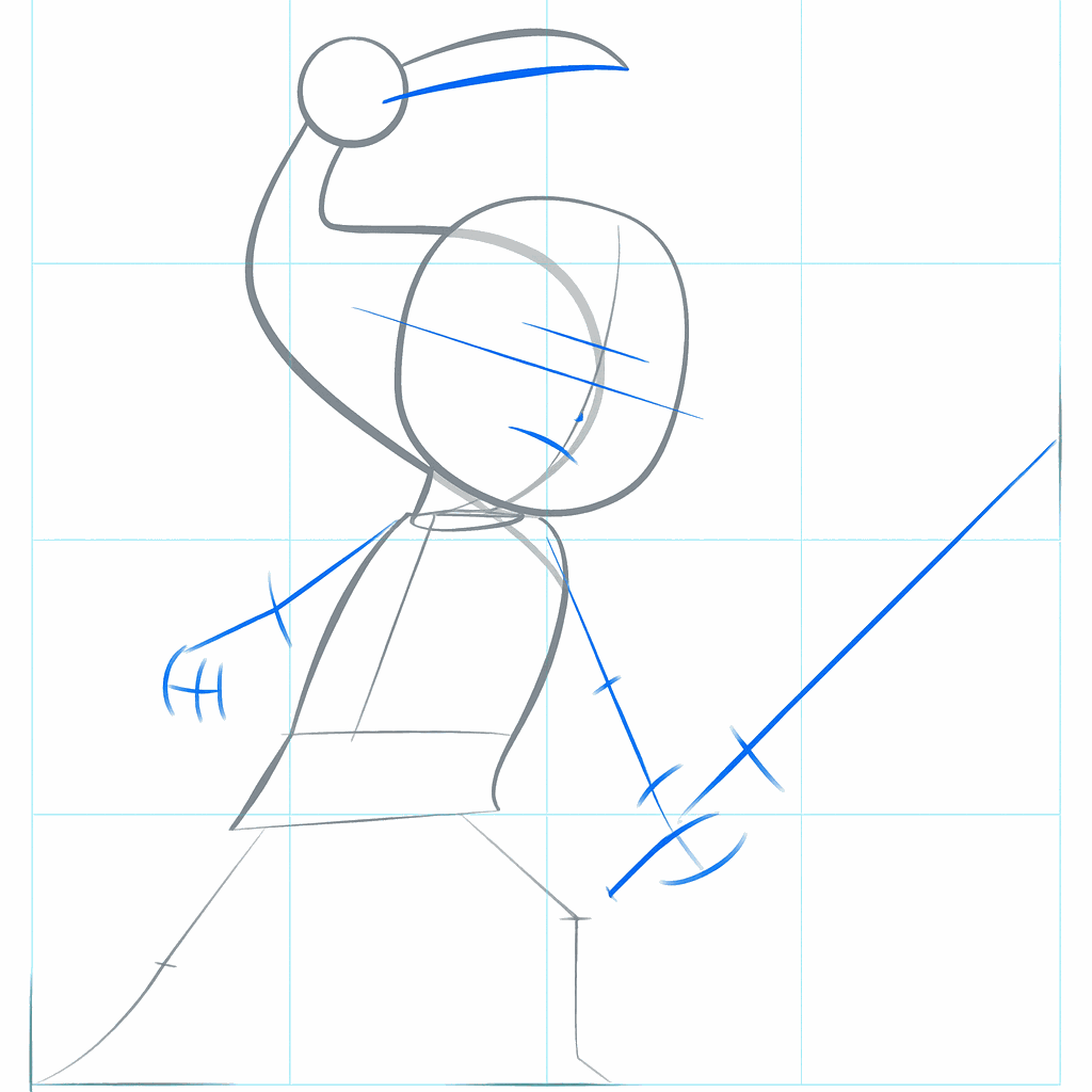 Guide lines for Link's arms and the position of the sword.