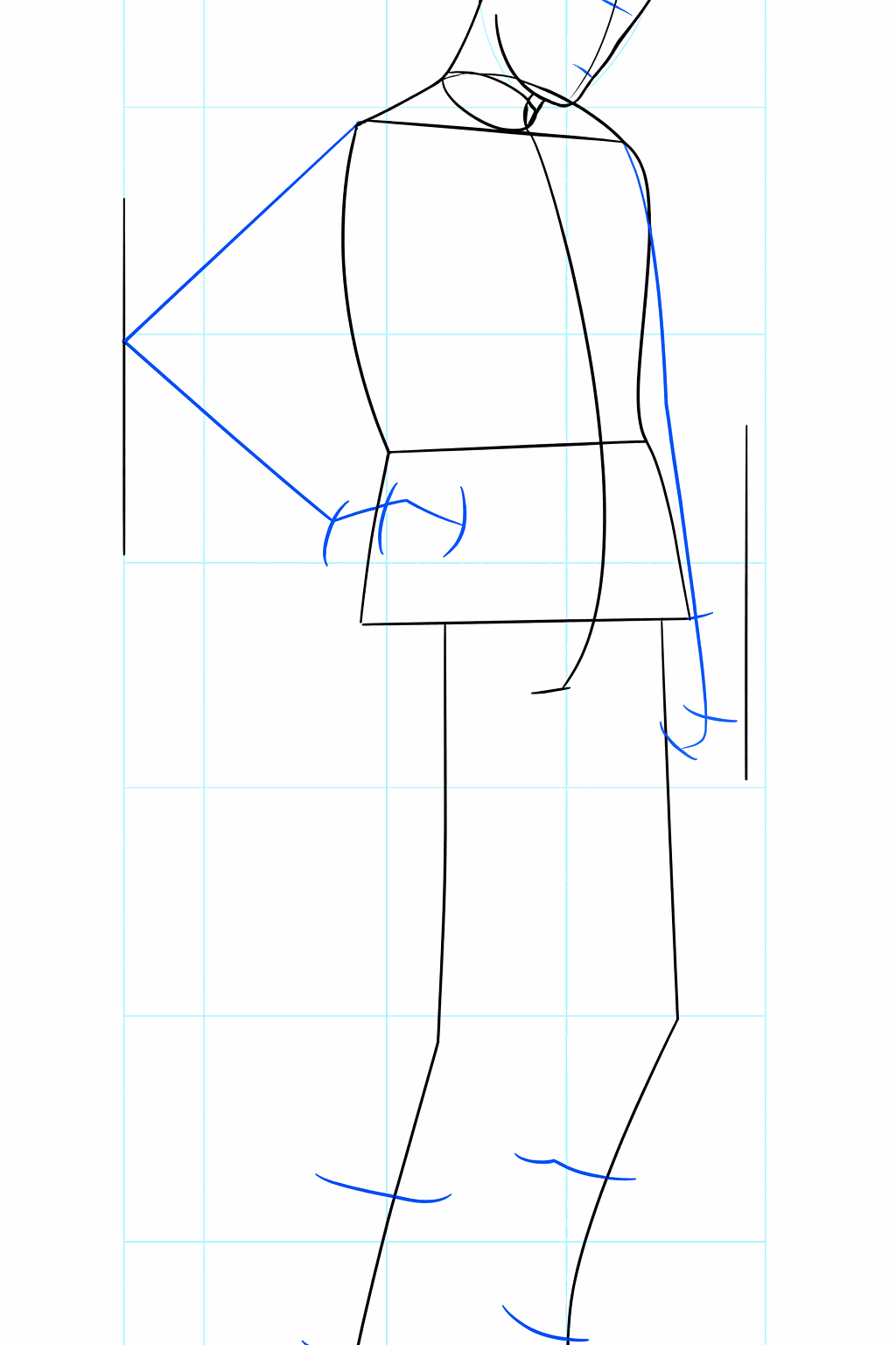 Guide lines for the arms and legs of the ninja.