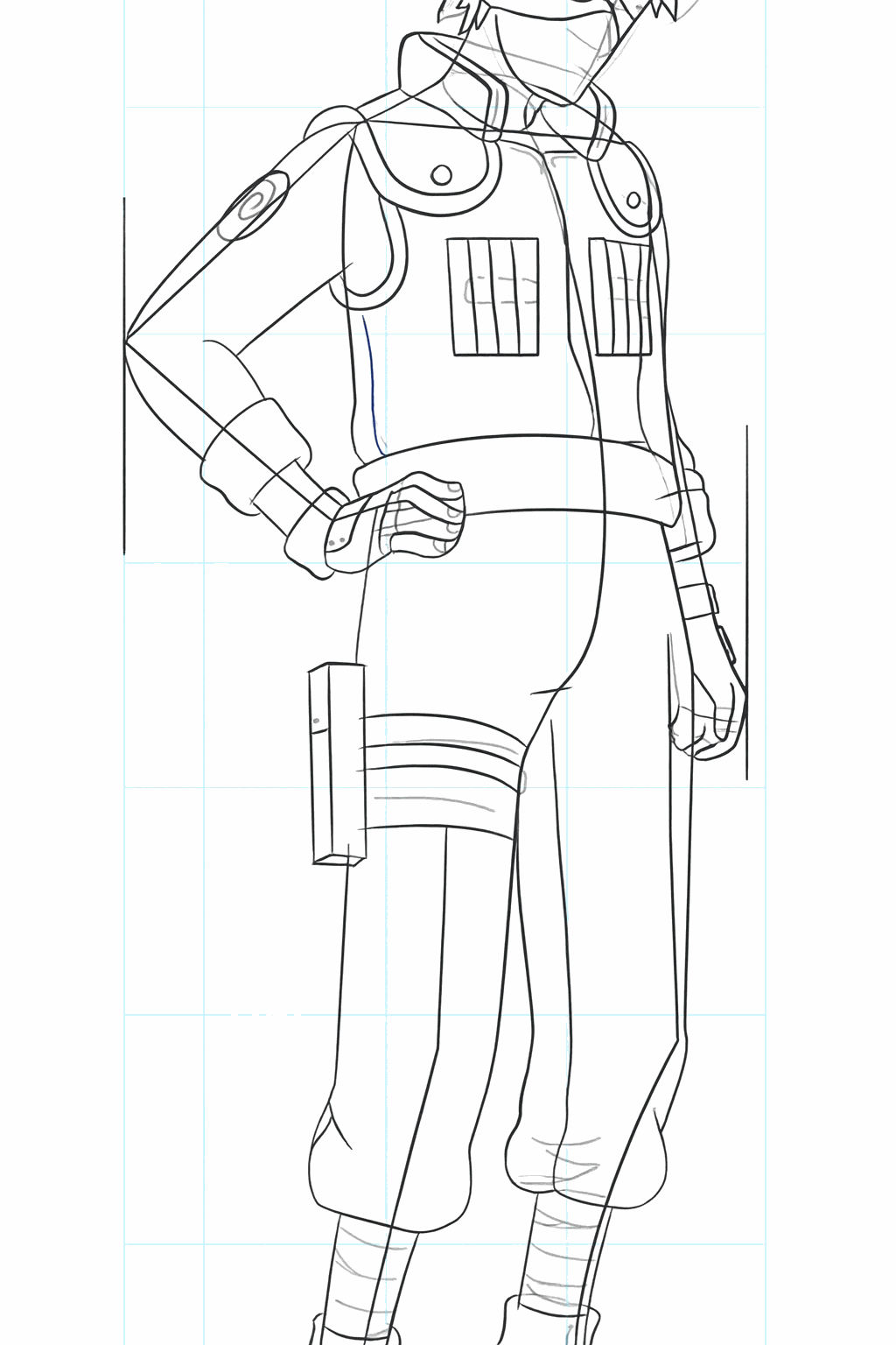 Details of the hands and feet of the ninja.