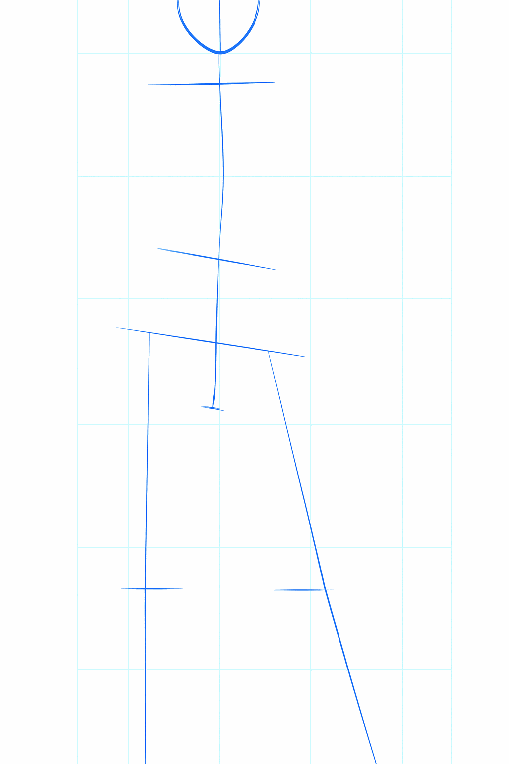 A circle for the head with a long vertical center line for Korra's pose.