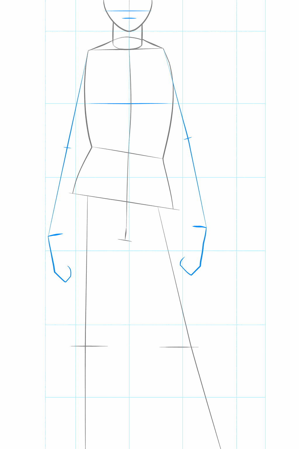 Guide lines for the arms, legs, and the position of Korra's face.