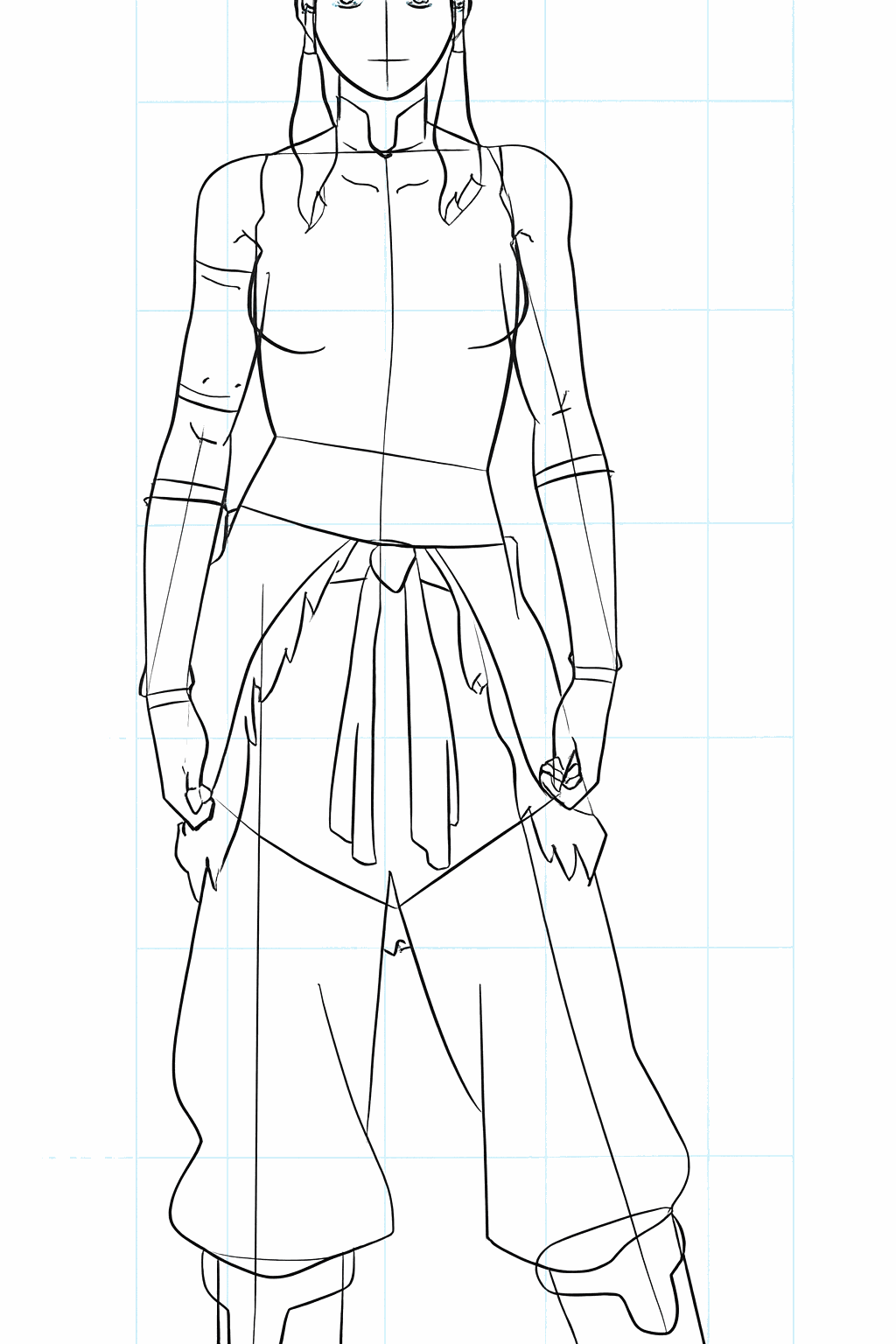 Facial features of Korra and details of her footwear.