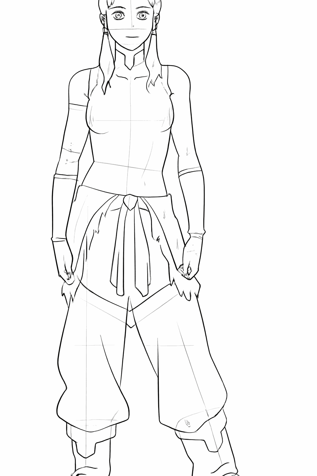 Refined details of Korra's clothing, accessories, and hair.