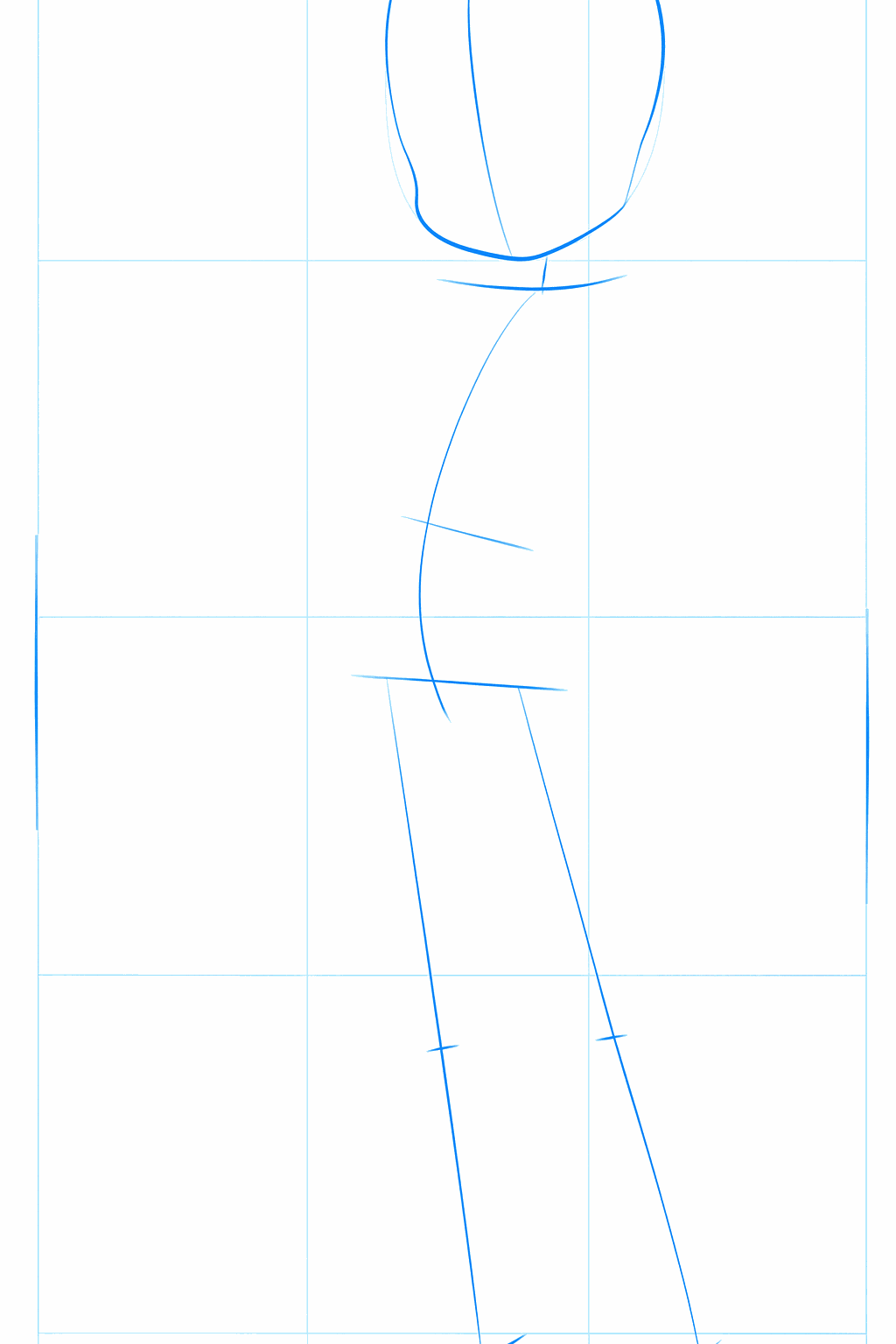 Basic shapes for the head and body line of Konata Izumi.