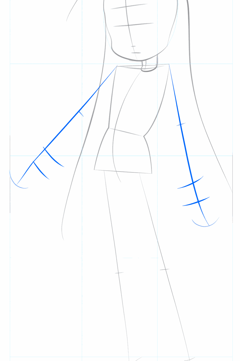 Guide lines for the arms, legs, and face of Konata.