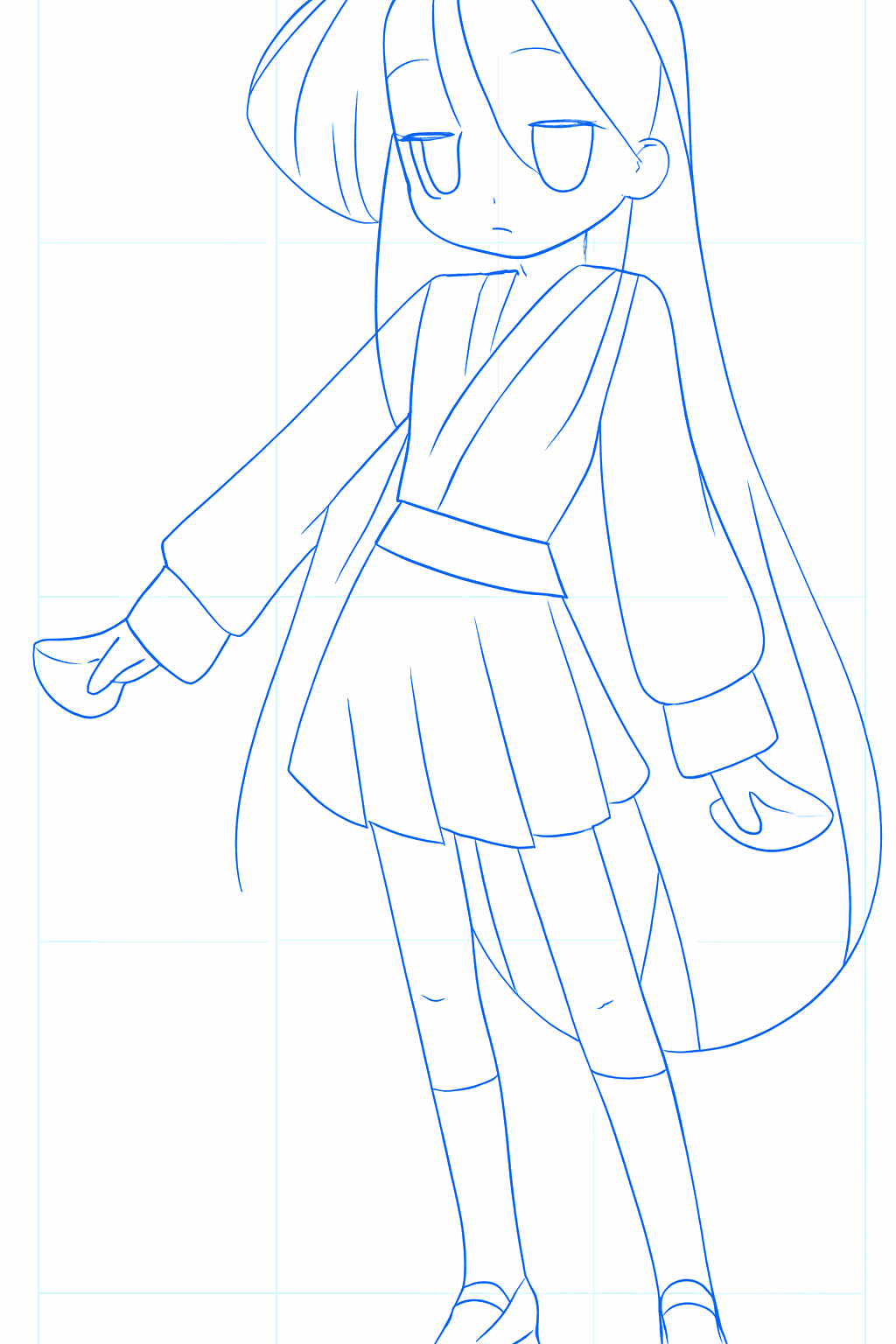 Adding hands and hair locks to the anime drawing.