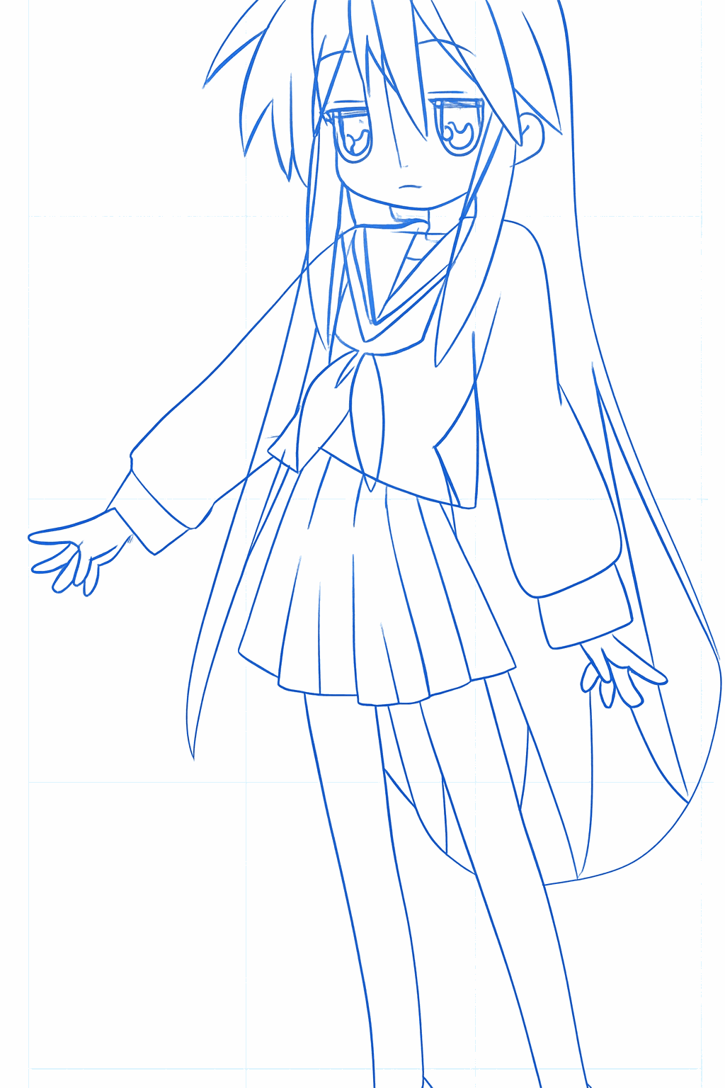 Drawing pupils and clothing details.