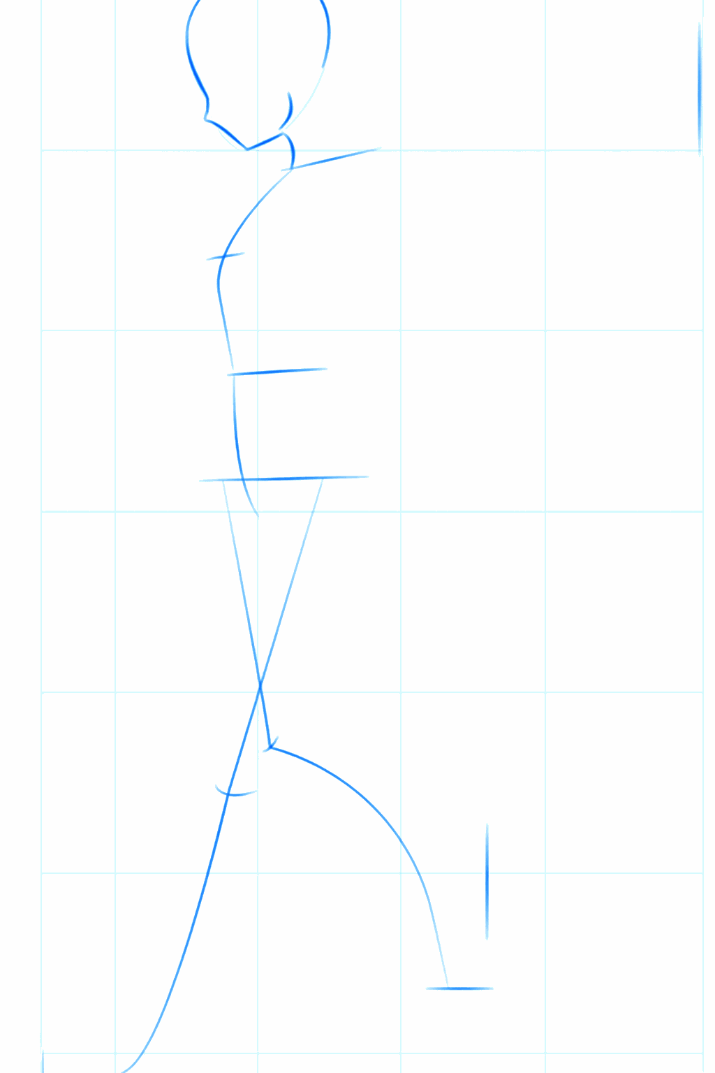 Basic shape of a head with a long vertical line for the body posture.