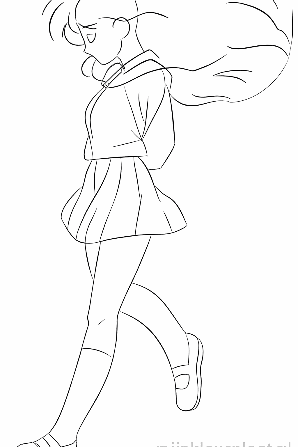 Sketch of a sailor-style collar and a pleated skirt.