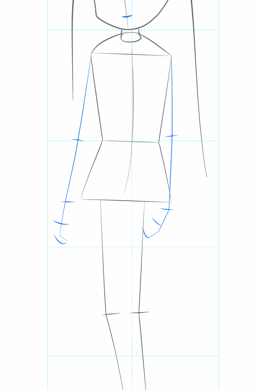 Lines and circles indicating the position of the arms and legs.