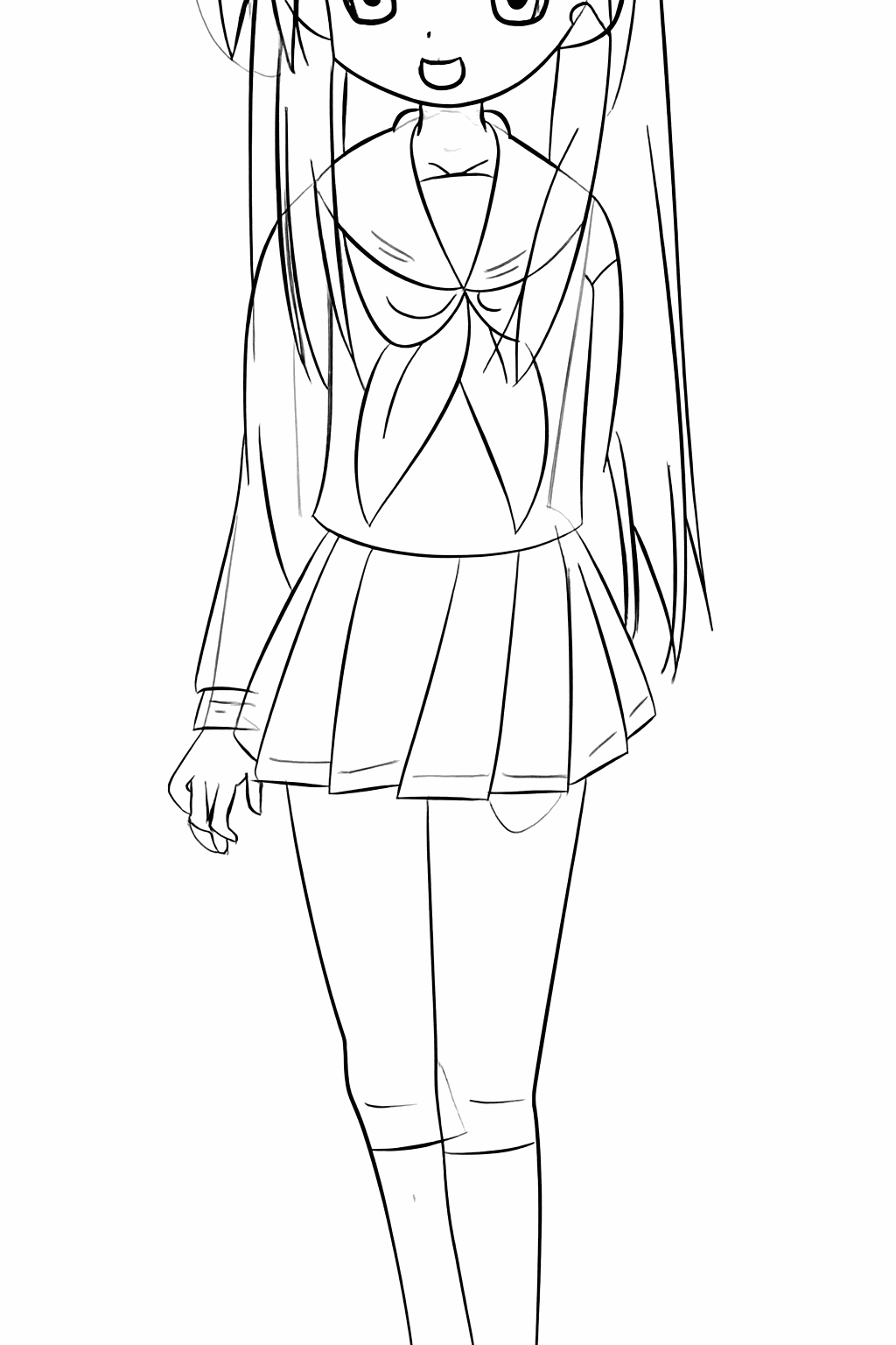 Refining the drawing with cleaner lines and details on the shoes.