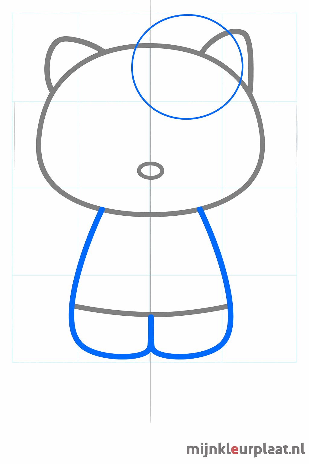 A simple body drawn under Hello Kitty's head with rounded shapes.