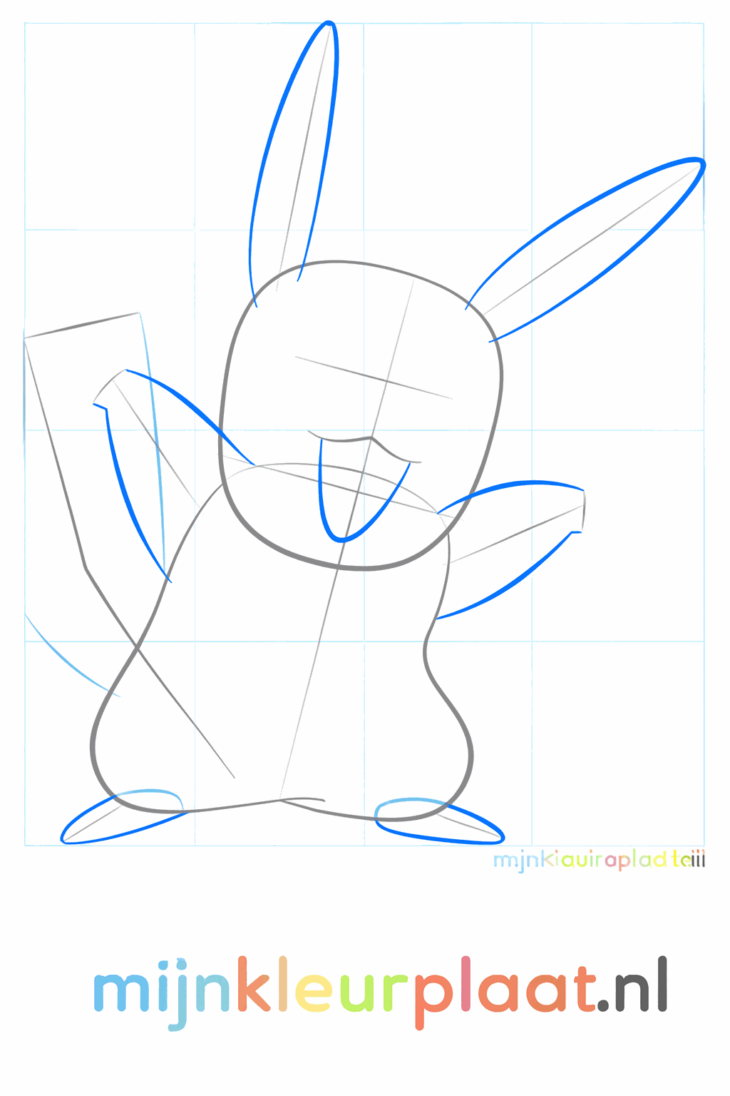 Guide lines for Pikachu's paws and face.