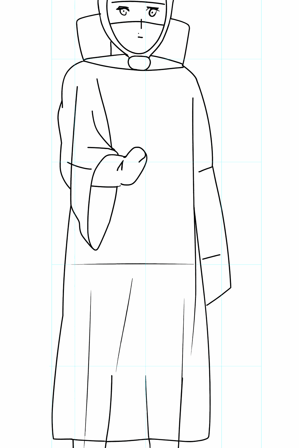 Sketch of the collar, hands, and simple shapes for the feet.