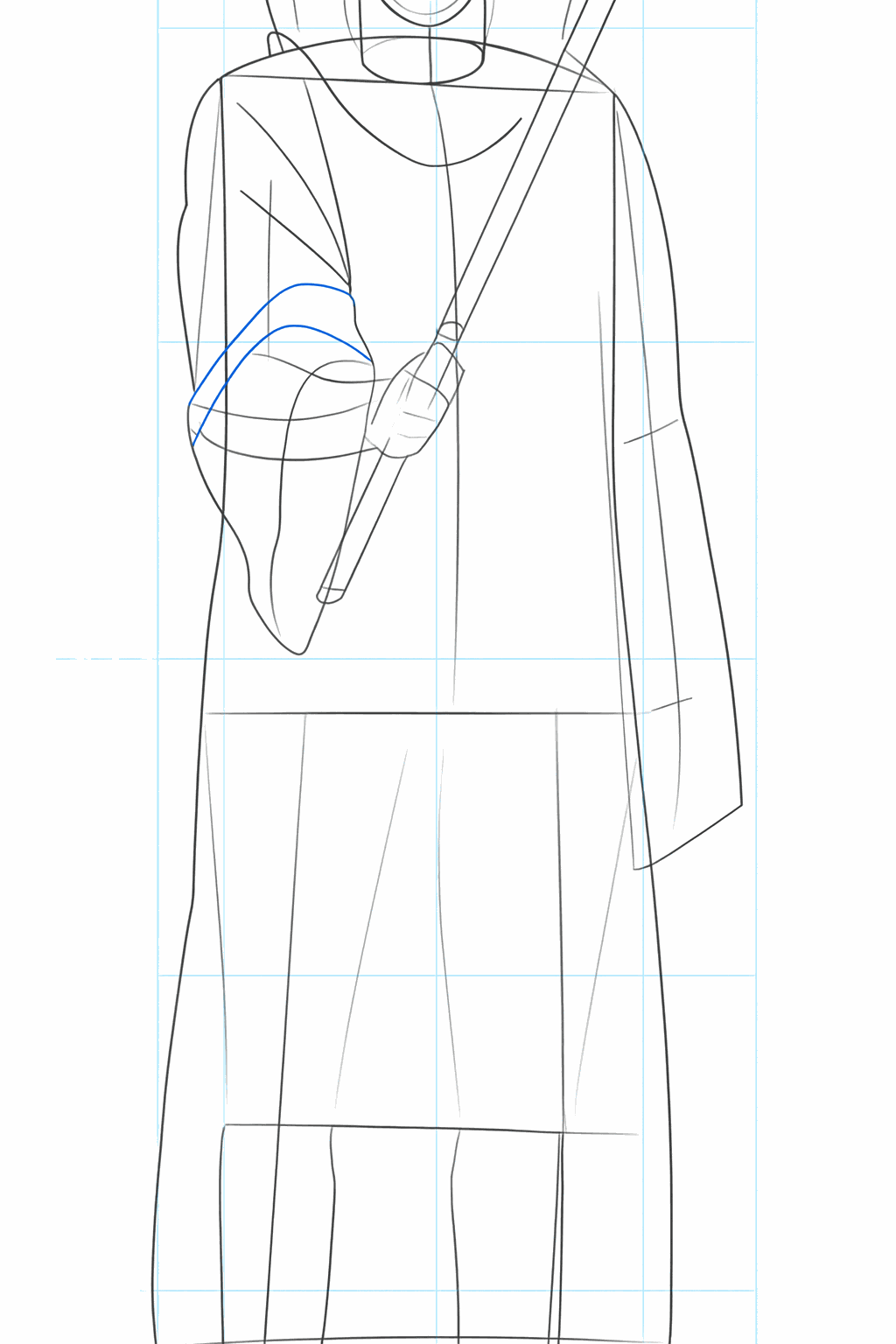 Details of the hair and the symbol on the ninja headband.