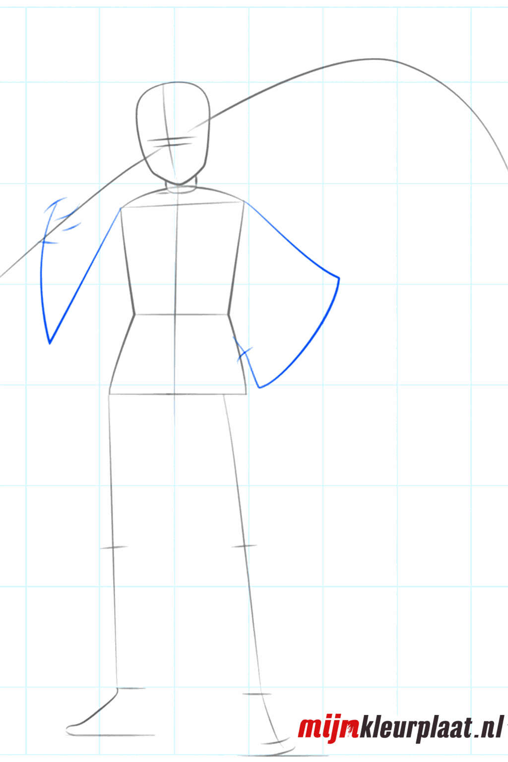 Guide lines for the arms, legs, and the position of the eyes.