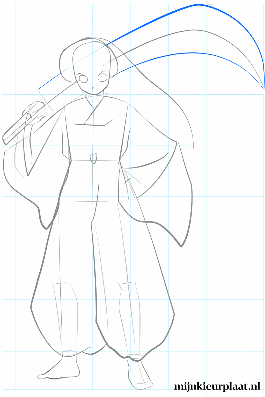 The sword takes shape and the first tufts of hair appear.