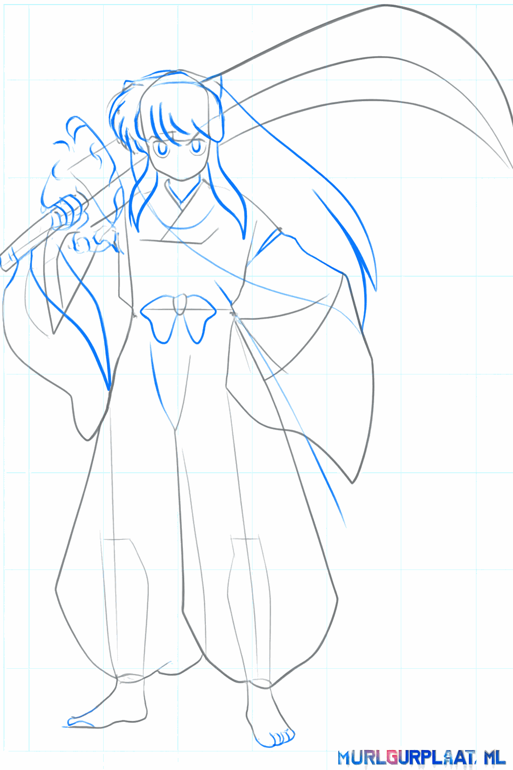 Facial expression with large eyes and details on the clothing.