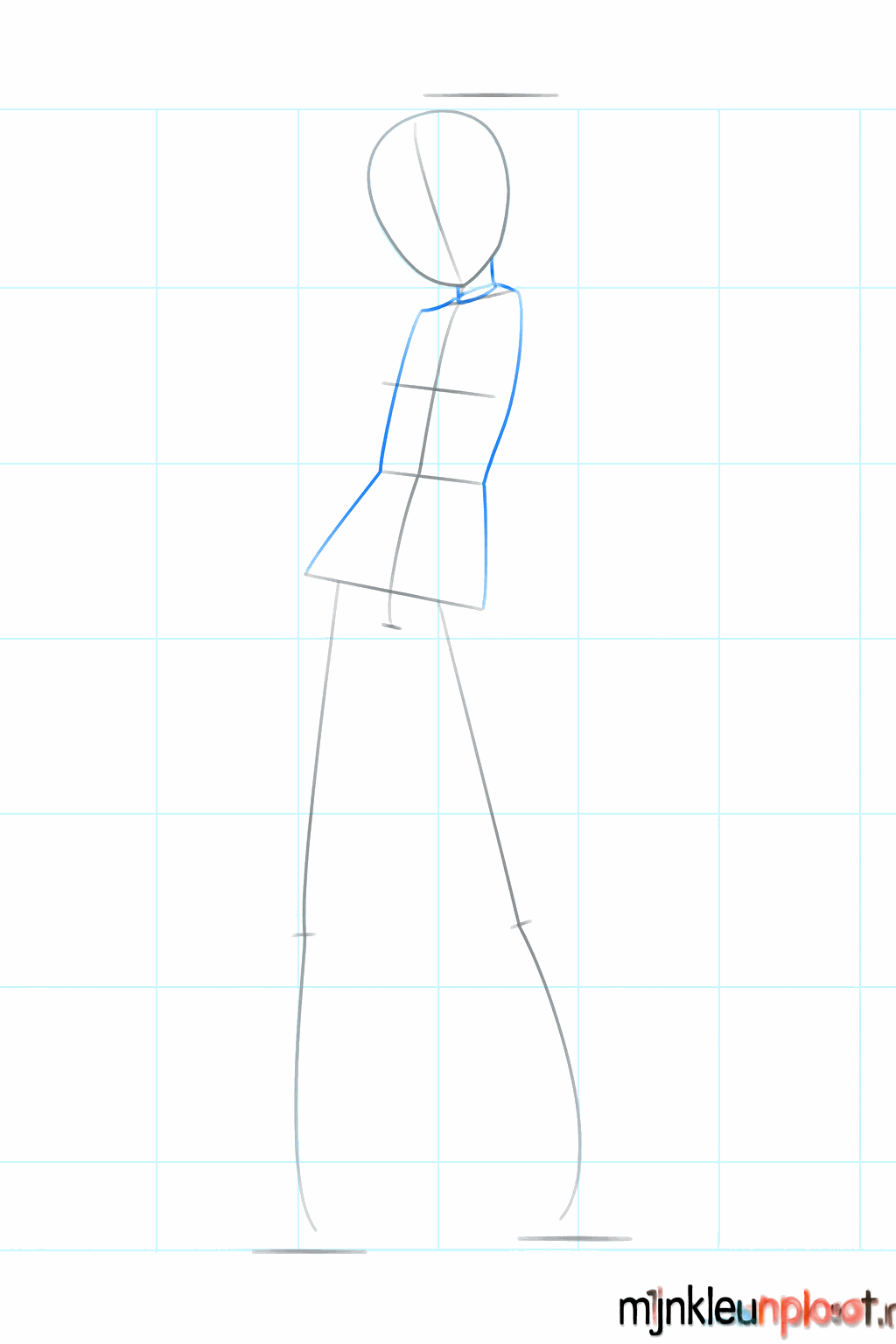 Sketch of the neck and the upper body of Hatsune Miku.