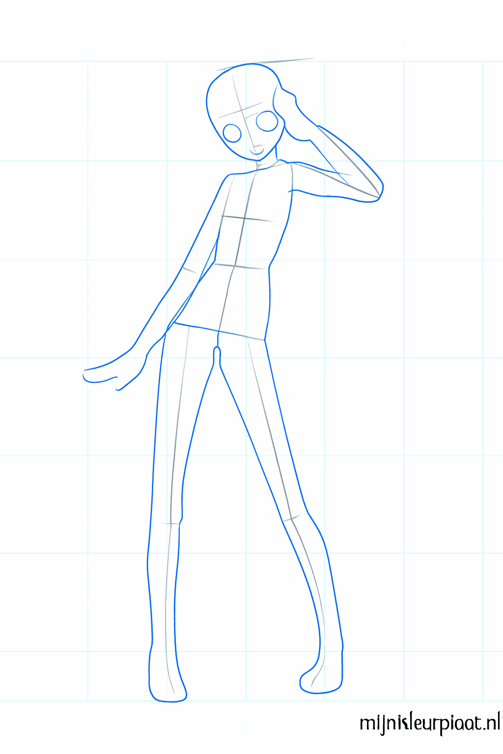 Shapes of the limbs and a small smile on the face.