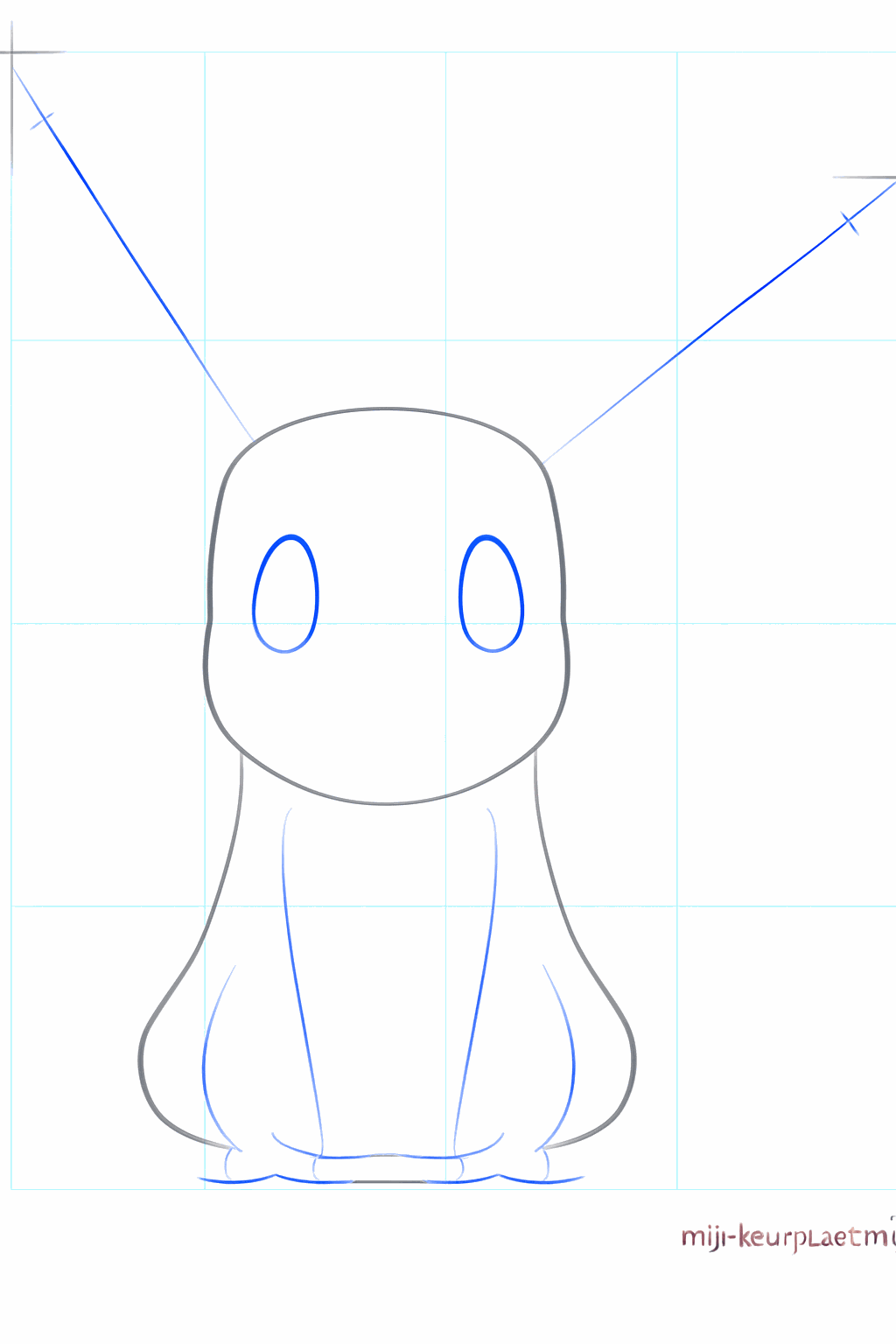 Draw guide lines for the long ears and two ovals for the eyes.