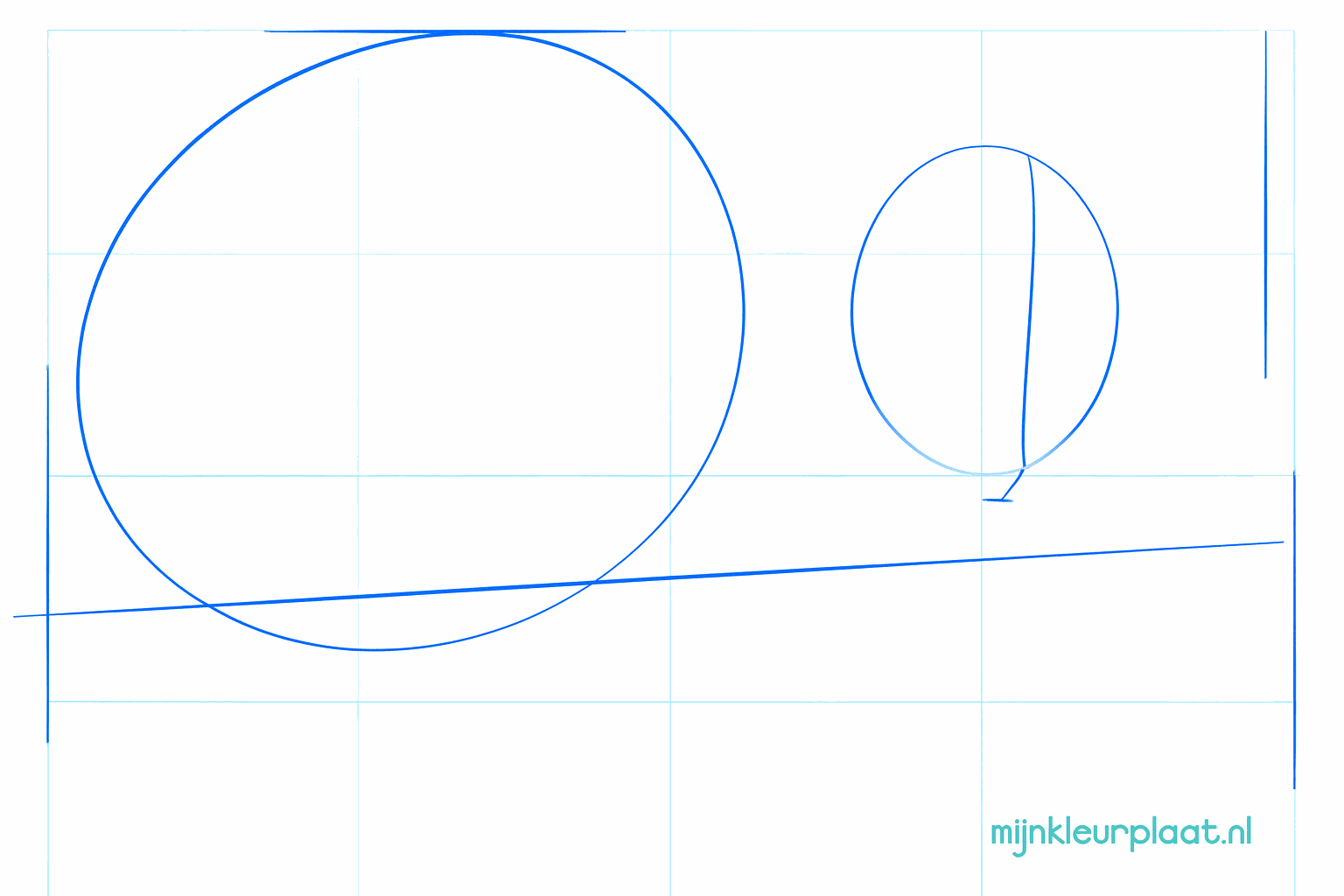 Two ovals and a diagonal line for the base of the opossum drawing.